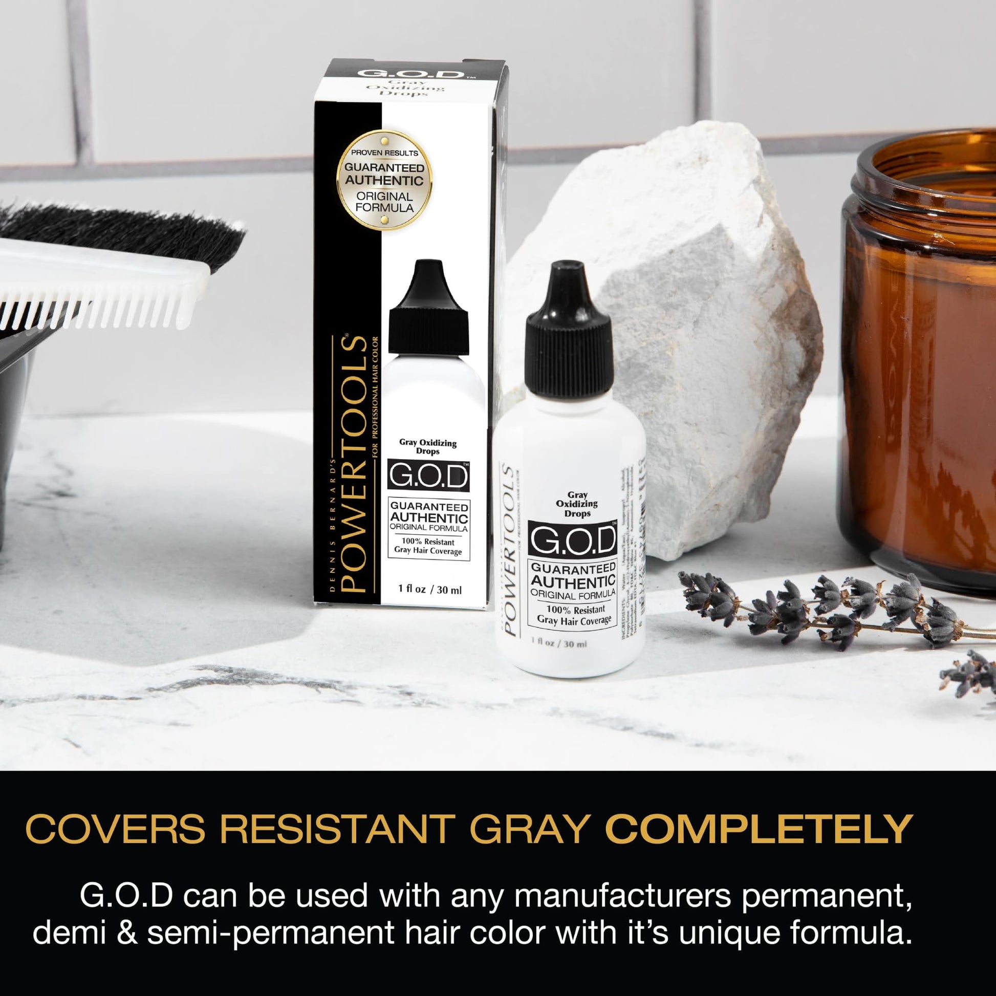 Light Gray POWERTOOLS Gray Oxidizing Drops - Covers Resistant Gray Hair, Adds Depth and Shine to Any Hair Color (1 Fl Oz, Liquid, Gray, Gray)