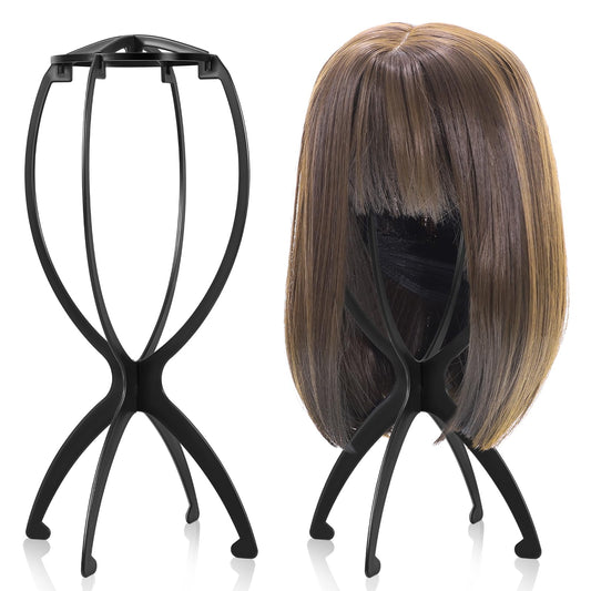 White Smoke obeoby Wig Stand, Portable Wig Holder Wig Head Stand for All Wigs Travel Wig Hair Stylist Gifts for Women(black (2 pack))