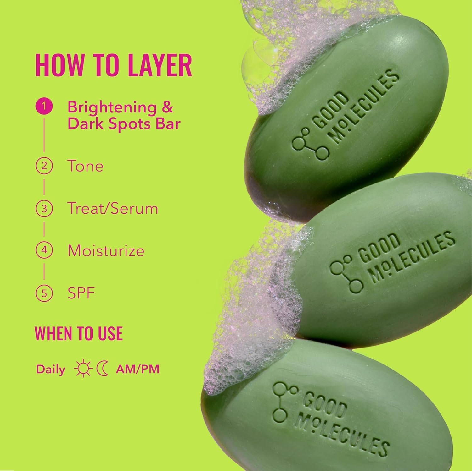 Green Yellow Good Molecules Brightening & Dark Spots Bar - Soap Free Face and Body Bar - Tranexamic, Kojic Acids and Niacinamide to Target Dark Spots - Skin Care