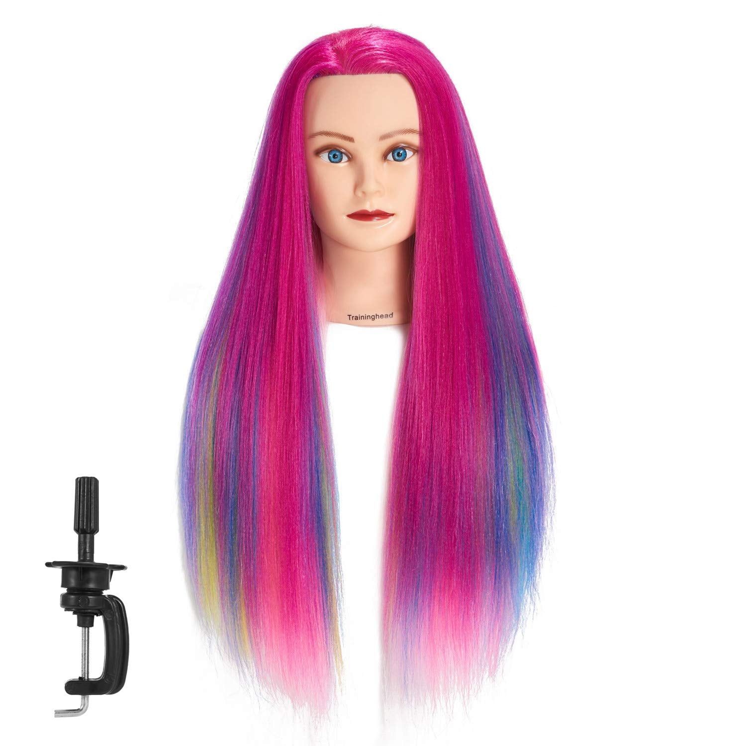 White Smoke Training Head 26"-28" Mannequin Head Hair Styling Manikin Cosmetology Doll Head Synthetic Fiber Hair Hairdressing Training Model Free Clamp