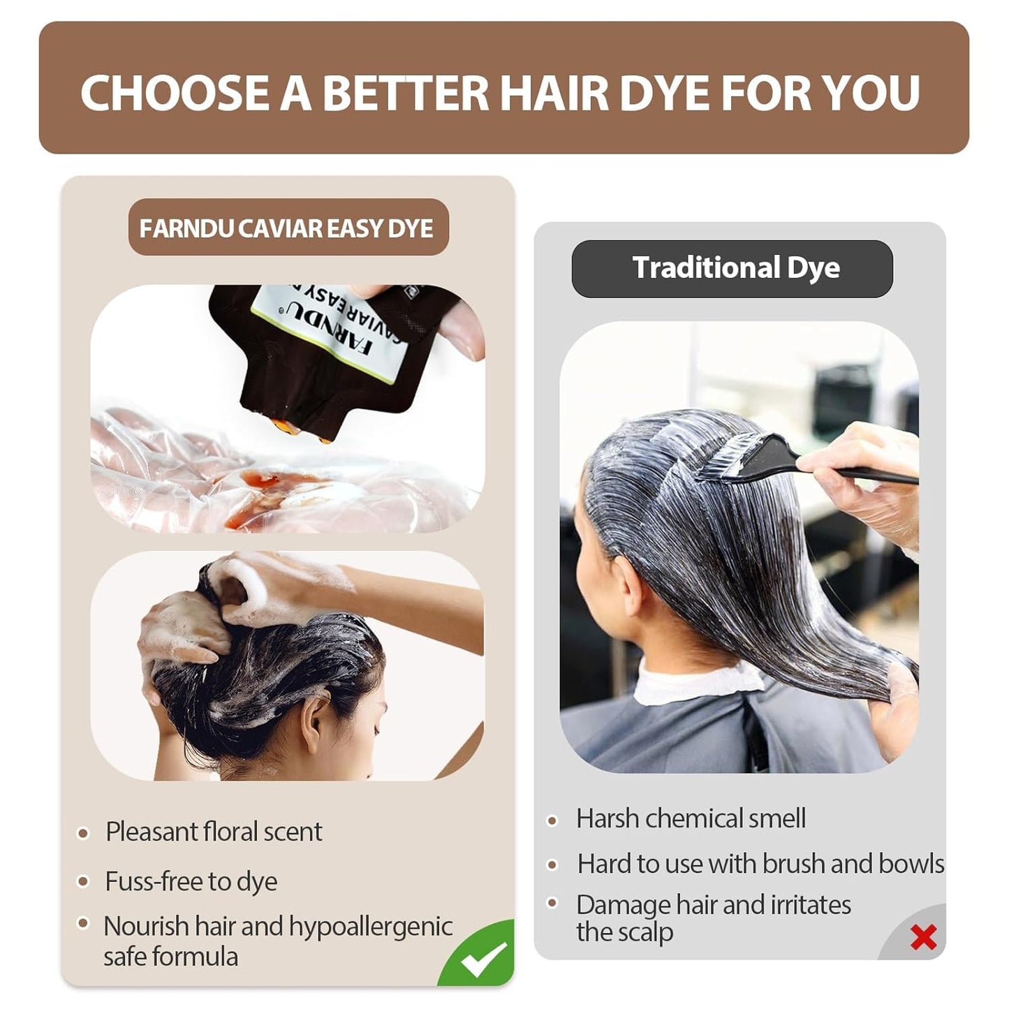 White Smoke Dark Brown Hair Dye Shampoo for Women Men, Ammonia Free 100% Gray Hair Coverage Herbal 3 in 1 Hair Color Shampoo 4 Pack