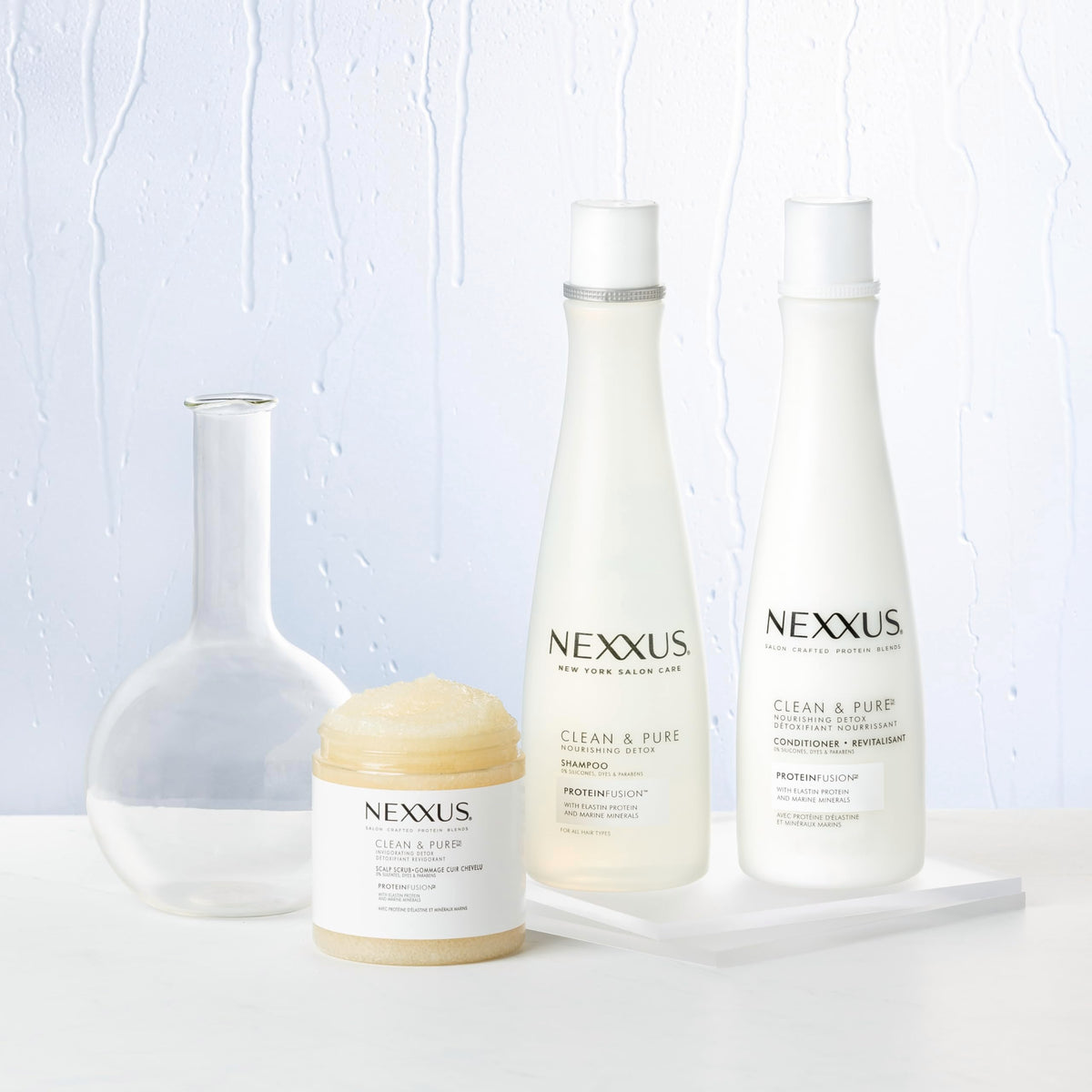 White Smoke Nexxus Clean & Pure Hair Regimen Pack Shampoo, Conditioner and Scrub Detox Hair Products Sulfate Free, Silicone free, Paraben Free 3 Count