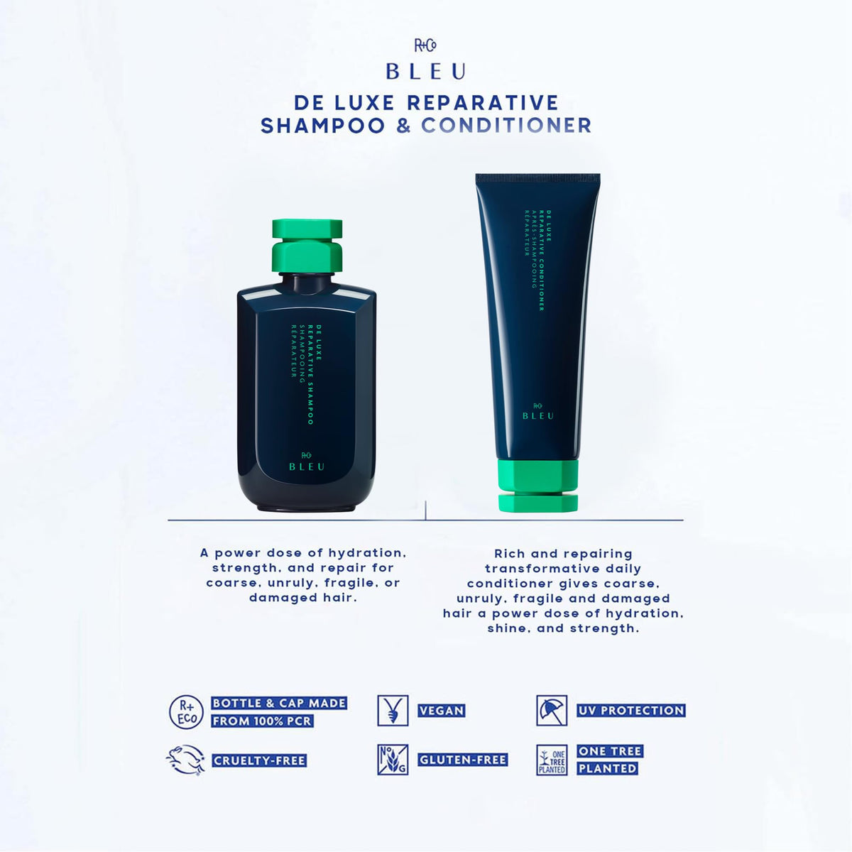 White Smoke R+Co BLEU De Luxe Reparative Shampoo and Conditioner Set, 8.5 oz, Pack of 2