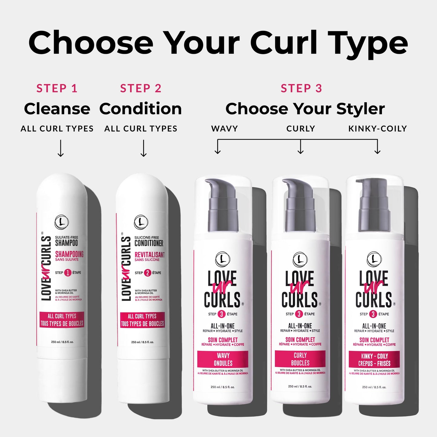 White Smoke Love Ur Curls - Shampoo & Conditioner Set with All in One Curl Cream Styler for Curly Hair, 3 Step System for Repair and Moisturizing