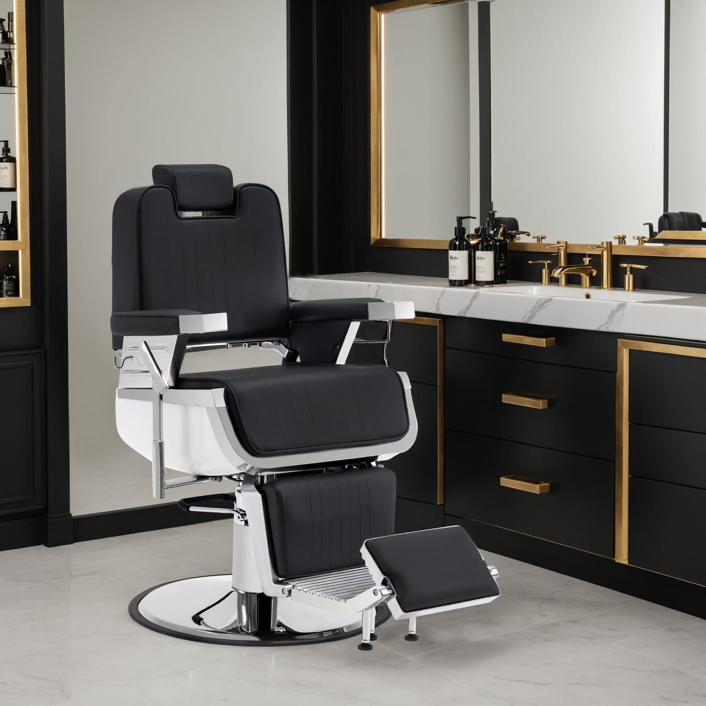 Black BarberPub Heavy Duty Vintage Barber Chair, Hydraulic Reclining Salon Chairs, Shampoo Beauty Spa Styling Equipment 3819 (Black&White)