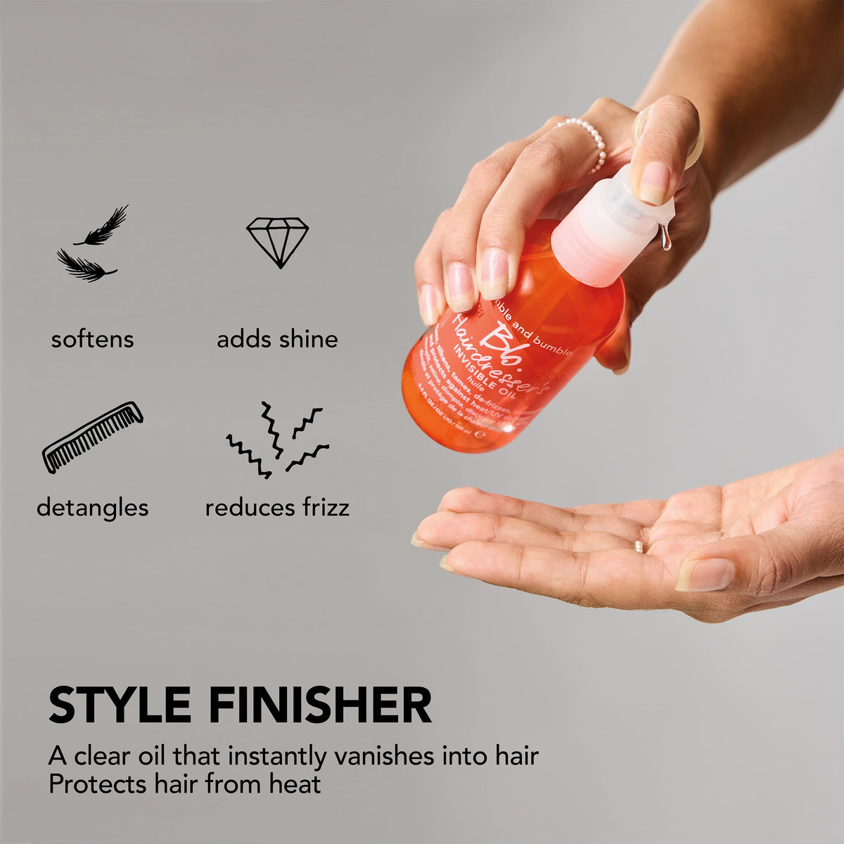 Dark Gray Bumble and bumble. Hairdresser's Invisible Oil Frizz-Reducing Hair Oil | Heat Protection, Anti Frizz + Shine | Curly, Wavy, Straight | With Grapeseed, Coconut + Argan Oils, Travel Size, 0.85 Fl Oz
