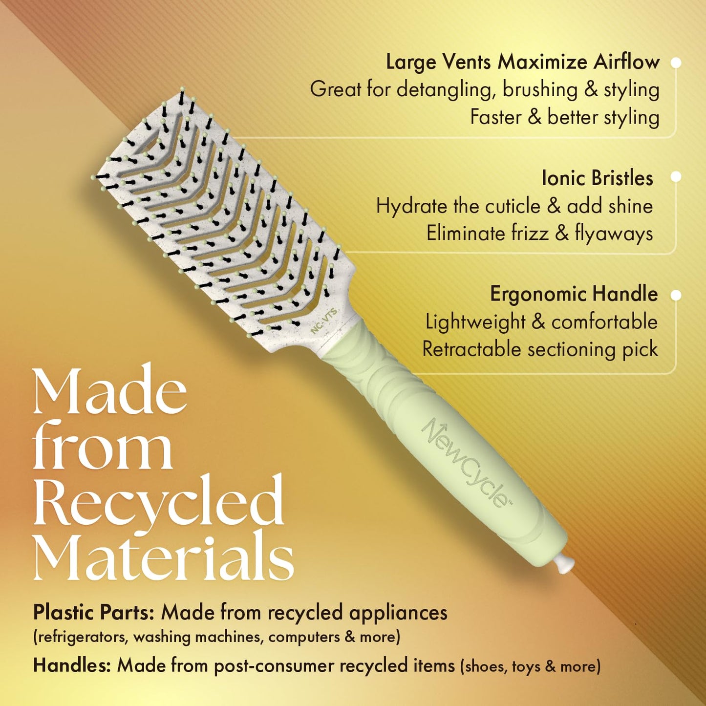 Tan Olivia Garden NewCycle Ionic bristles Cushion Hair Brush and made from 100% recycled material (except bristles and cushion)