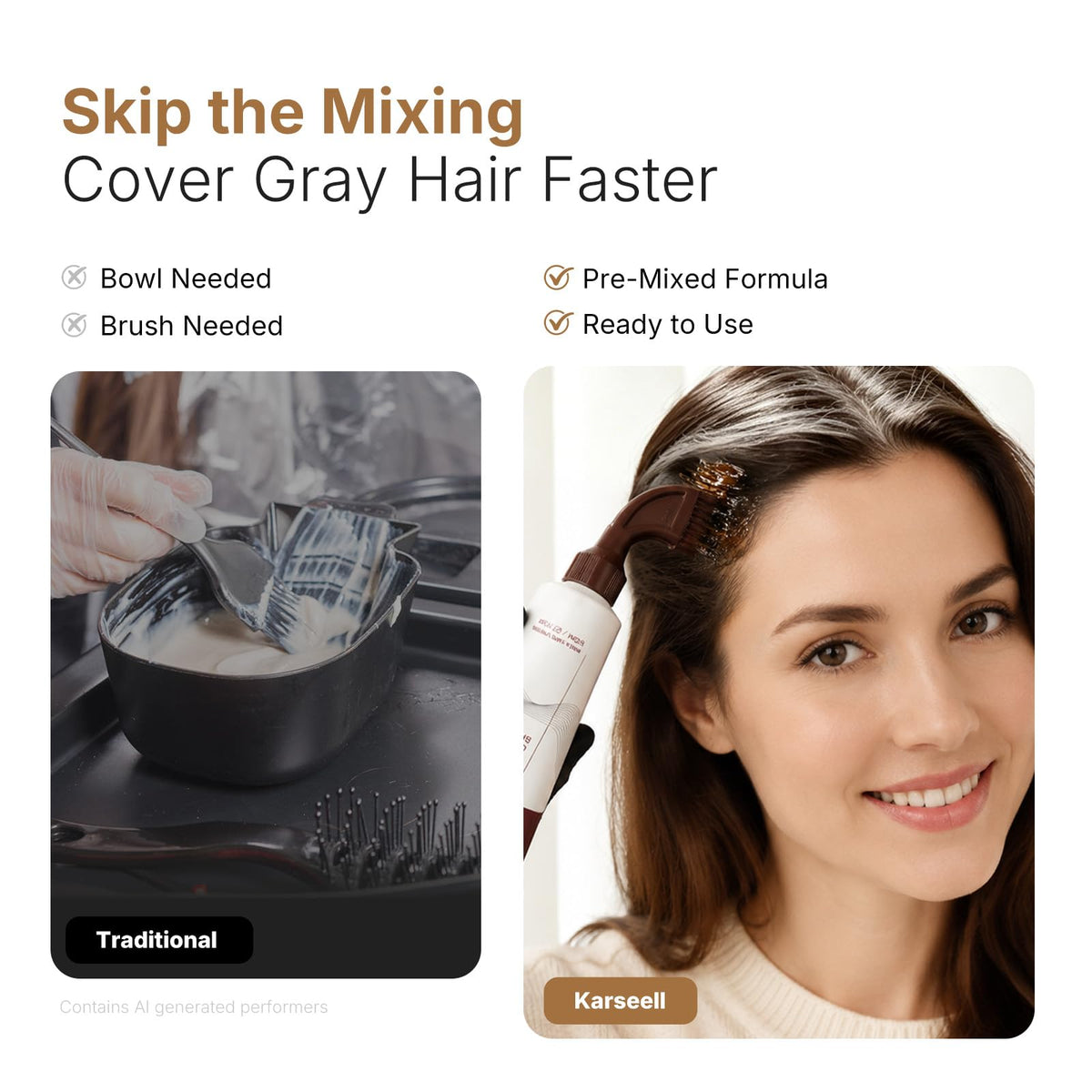 White Smoke Karseell Hair Dye with Comb Applicator, Hair Color for Root Touch Up, Brown