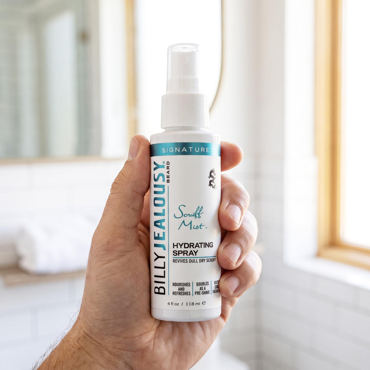 White Smoke Billy Jealousy Signature Scruff Mist 3-in-1 Hydrating Beard, Shave & Face Spray for Men with Vitamin E | Soften Stubble, Refresh, Tone & Moisturize Skin, and Promote Healthy Beard Growth, 4 Fl Oz