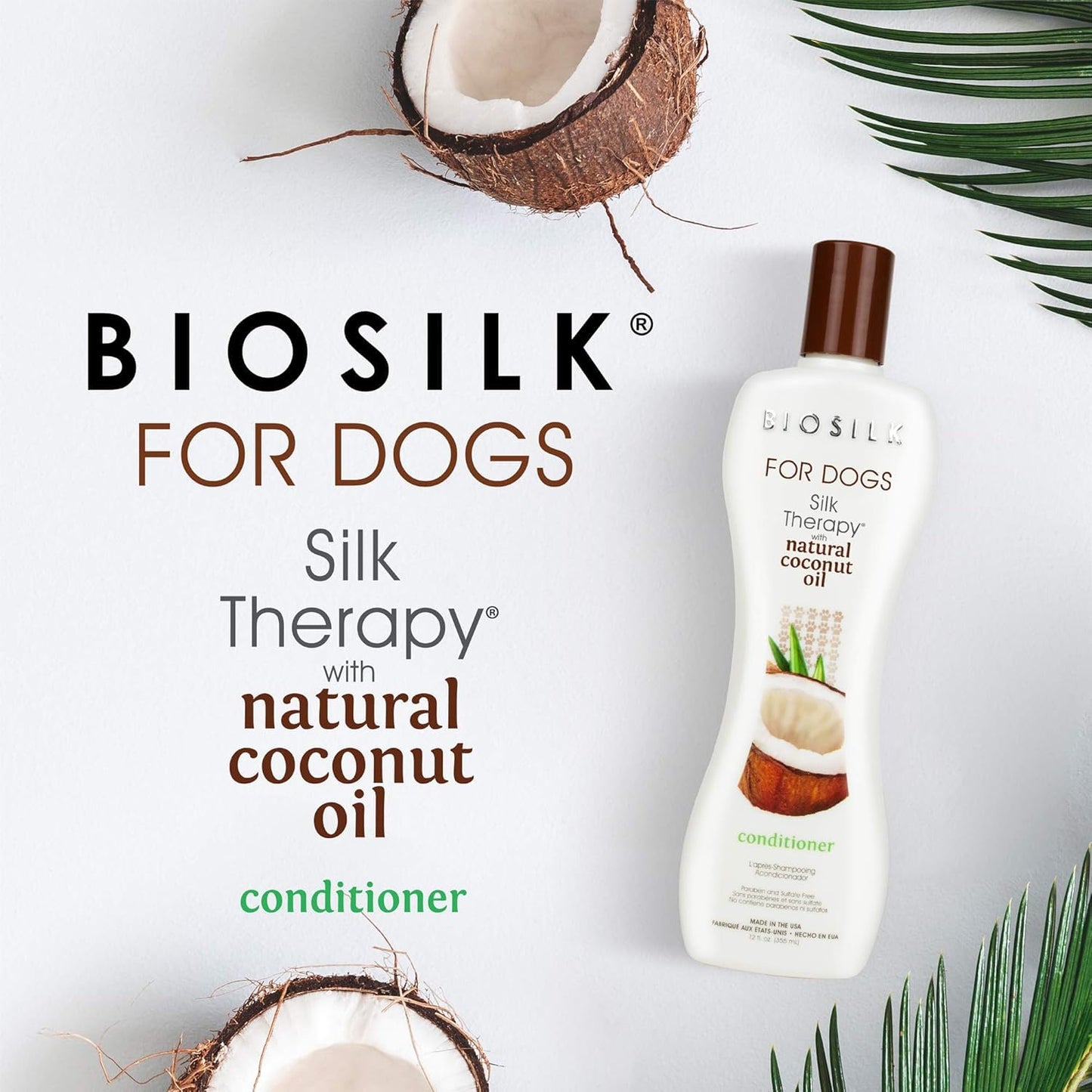 Lavender BioSilk for Dogs Silk Therapy Conditioner with Natural Coconut Oil, Moisturizing Dog Conditioner, Sulfate and Paraben Free, pH Balanced for Dogs, Made in USA, 12 Fl Oz - 2 Pack