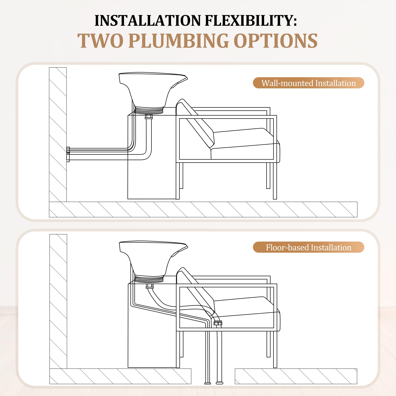 White Smoke OmySalon Salon Shampoo Bowl and Chair, Hair Washing Station w/Tilting Sink & Storage Cabinet, Backwash Barber Chair for Barbershop Beauty Spa Massage Hairdressing