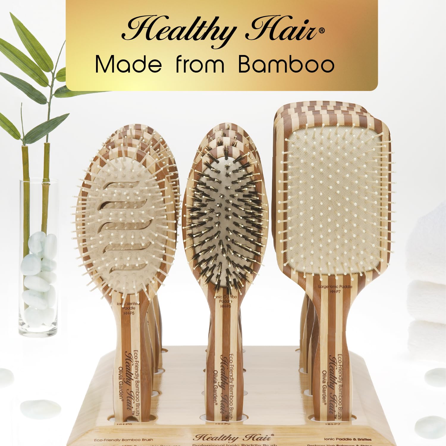 White Smoke Olivia Garden Healthy Hair Eco-Friendly Bamboo Ionic Paddle Hair Brush (Combo)