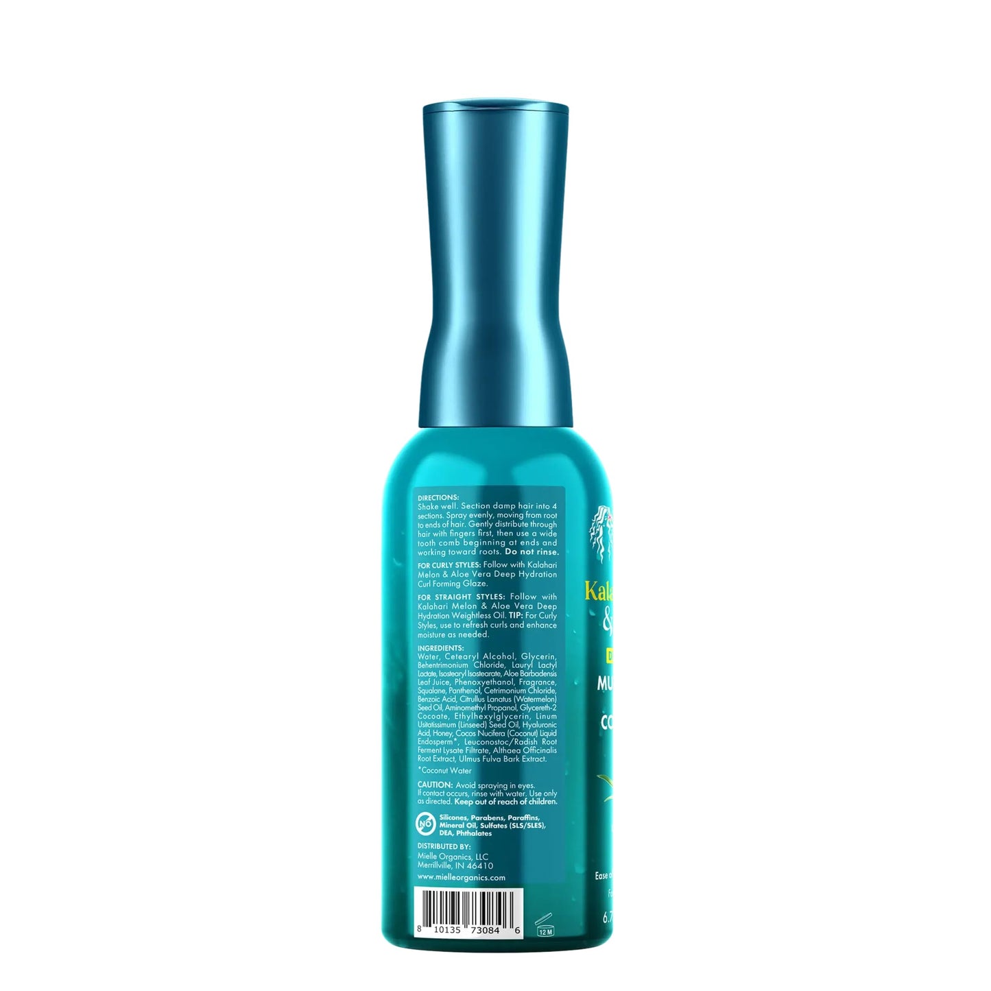 White Smoke Mielle Organics Kalahari Melon & Aloe Vera Multi-Tasking Leave In Conditioner Spray - 3-in-1 Hair Detangler Spray, Curl Refresher & Moisturizer for Dry, Curly & Textured Hair, 6.7 Ounce