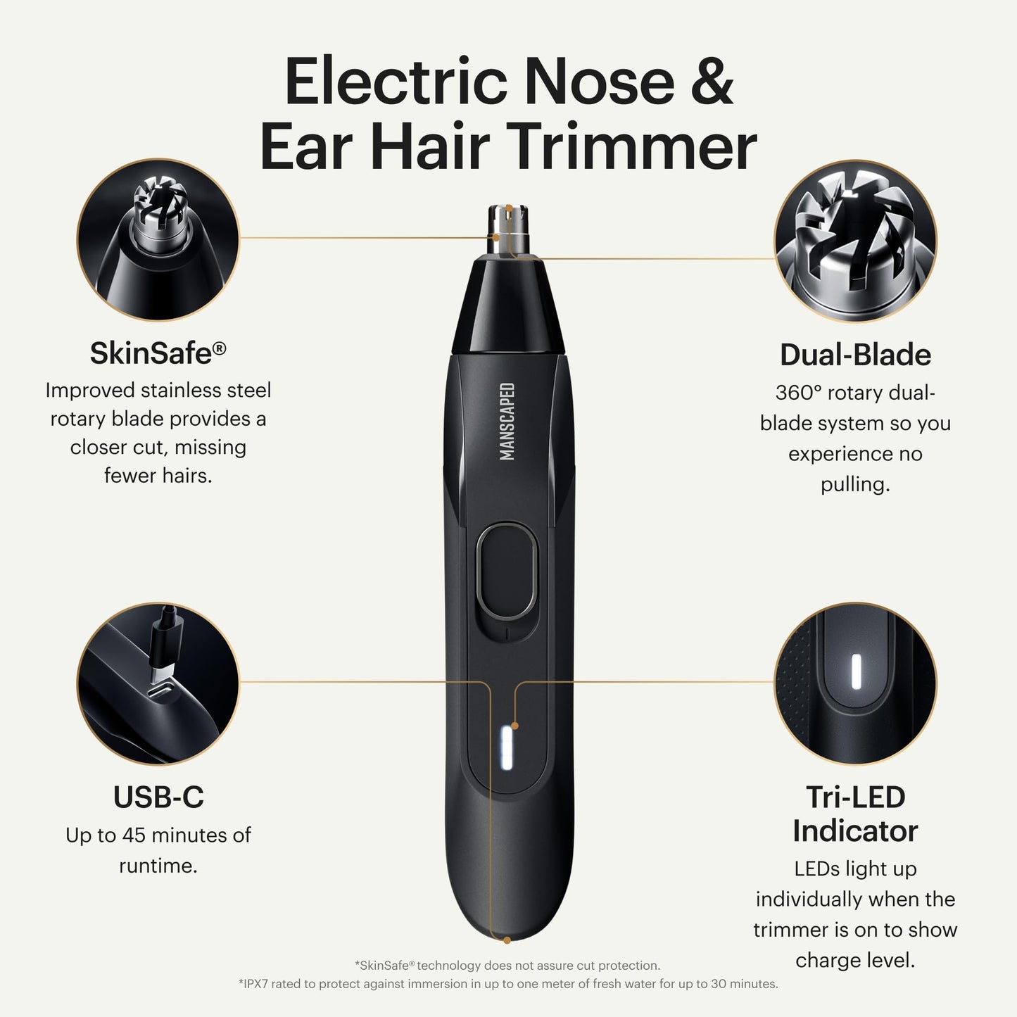 Seashell MANSCAPED® The Weed Whacker® 2.0 Electric Nose & Ear Hair Trimmer – 7,000 RPM Precision Tool with Rechargeable Battery, Wet/Dry, Easy to Clean, Improved Stainless Steel Replaceable Blade