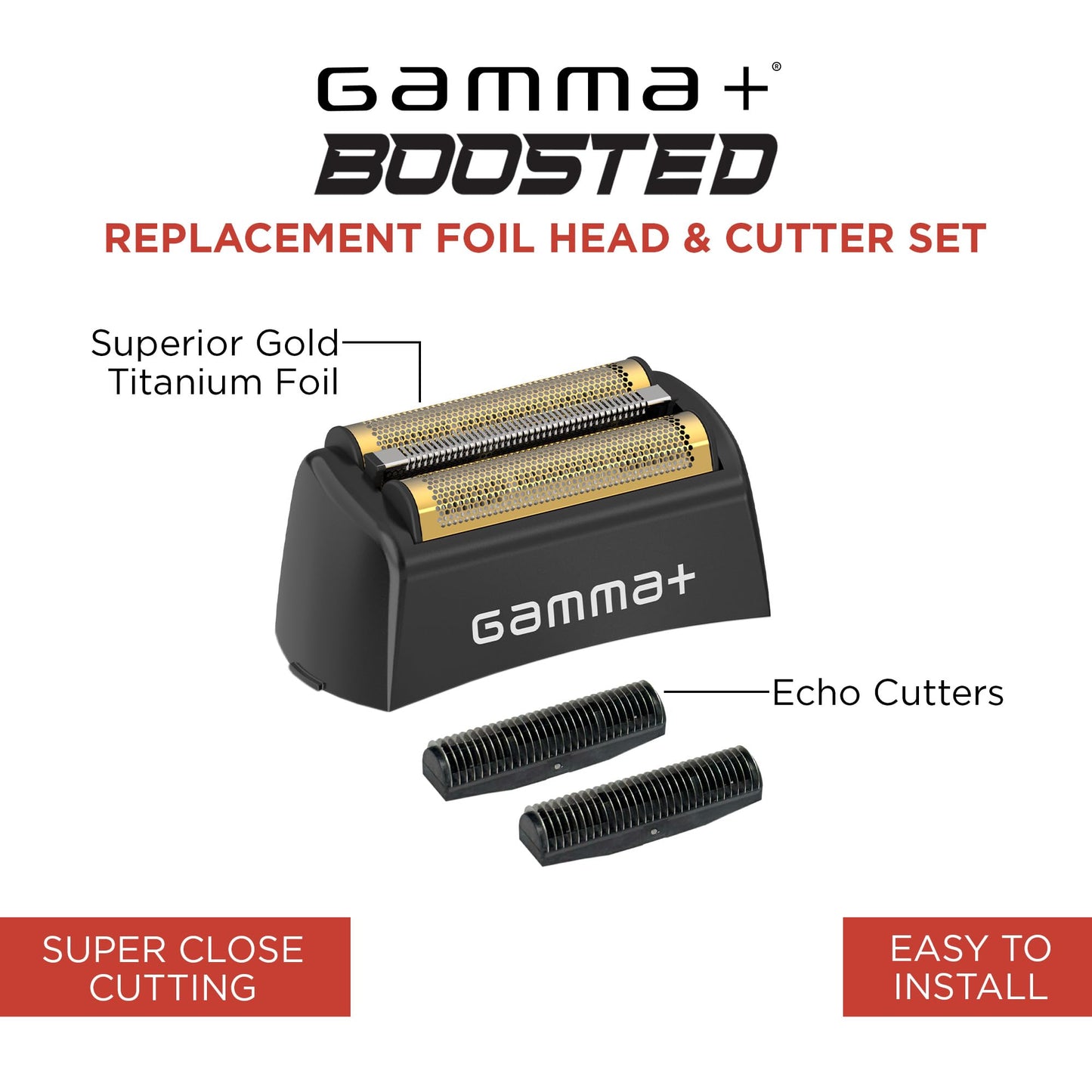 White Smoke GAMMA+ Replacement Gold Titanium Foil Head & Set of 2 Stainless Steel Echo Cutters Compatible with Gamma+ Boosted Shaver