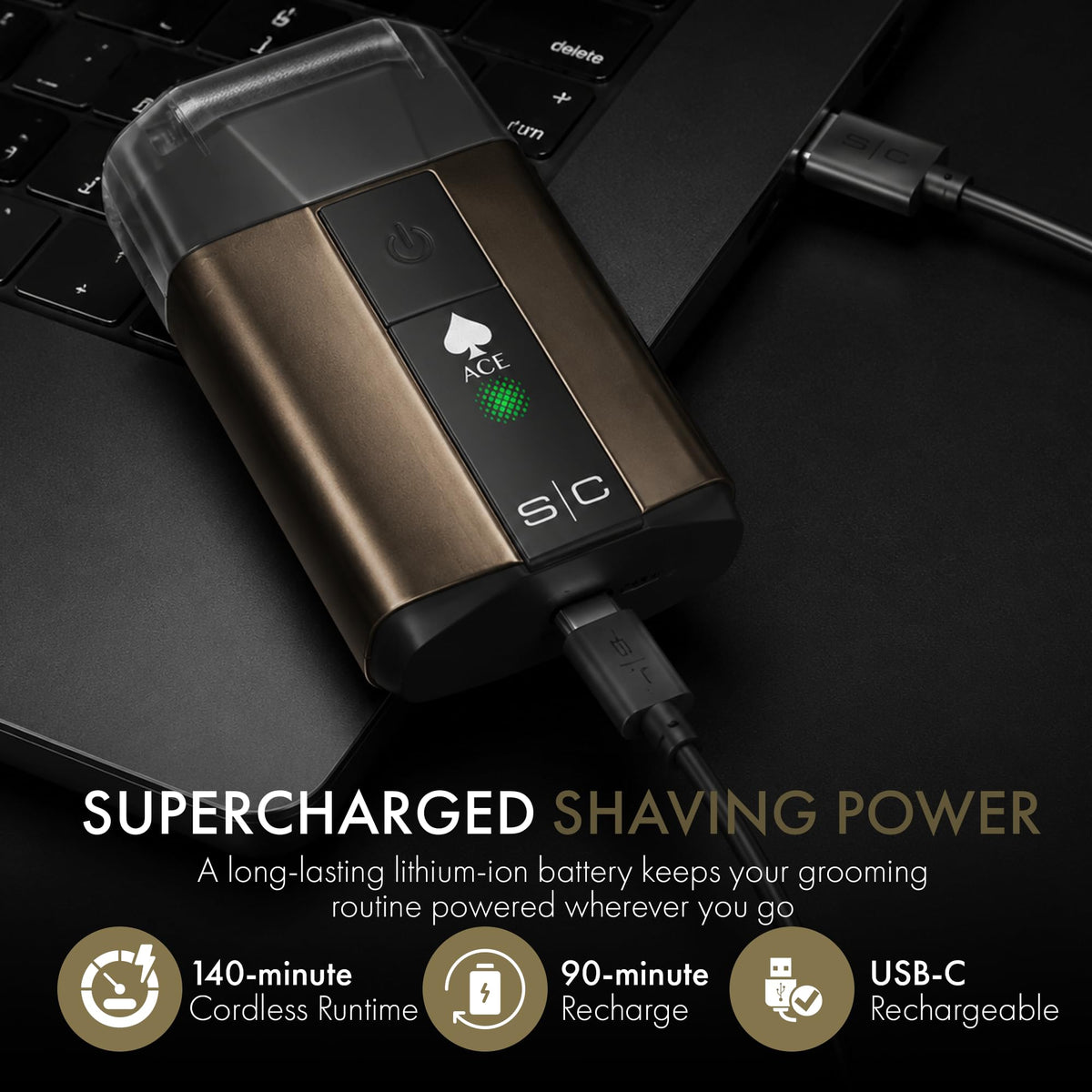Black StyleCraft Ace Cordless Hair Clipper & Foil Shaver, Rotary Motor, USB-C