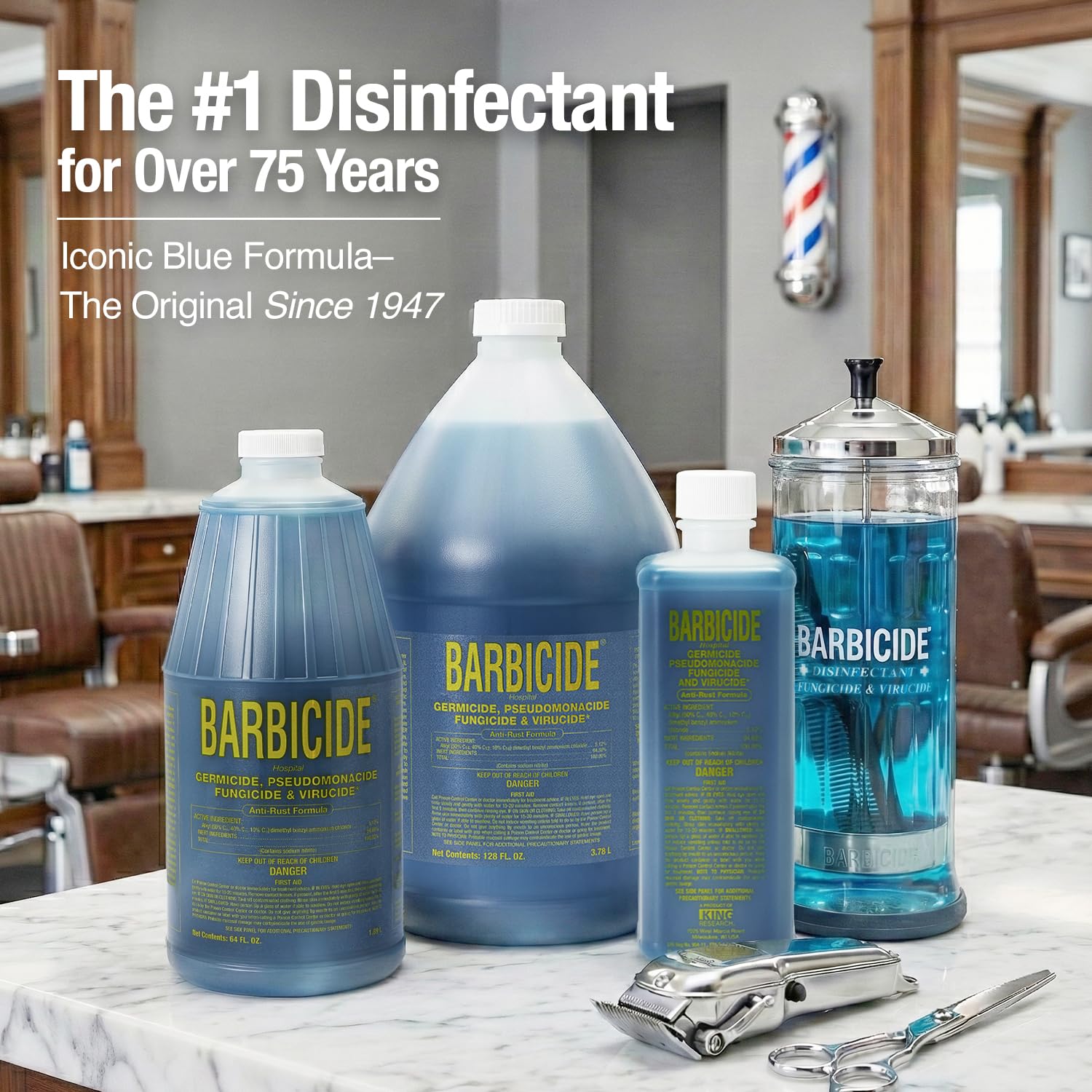 Dark Gray BARBICIDE Disinfectant Jar and Concentrate Starter Set (37 Oz Jar +16 Fl Oz)– Professional Salon, Spa & Barber Tool Sanitizing Kit