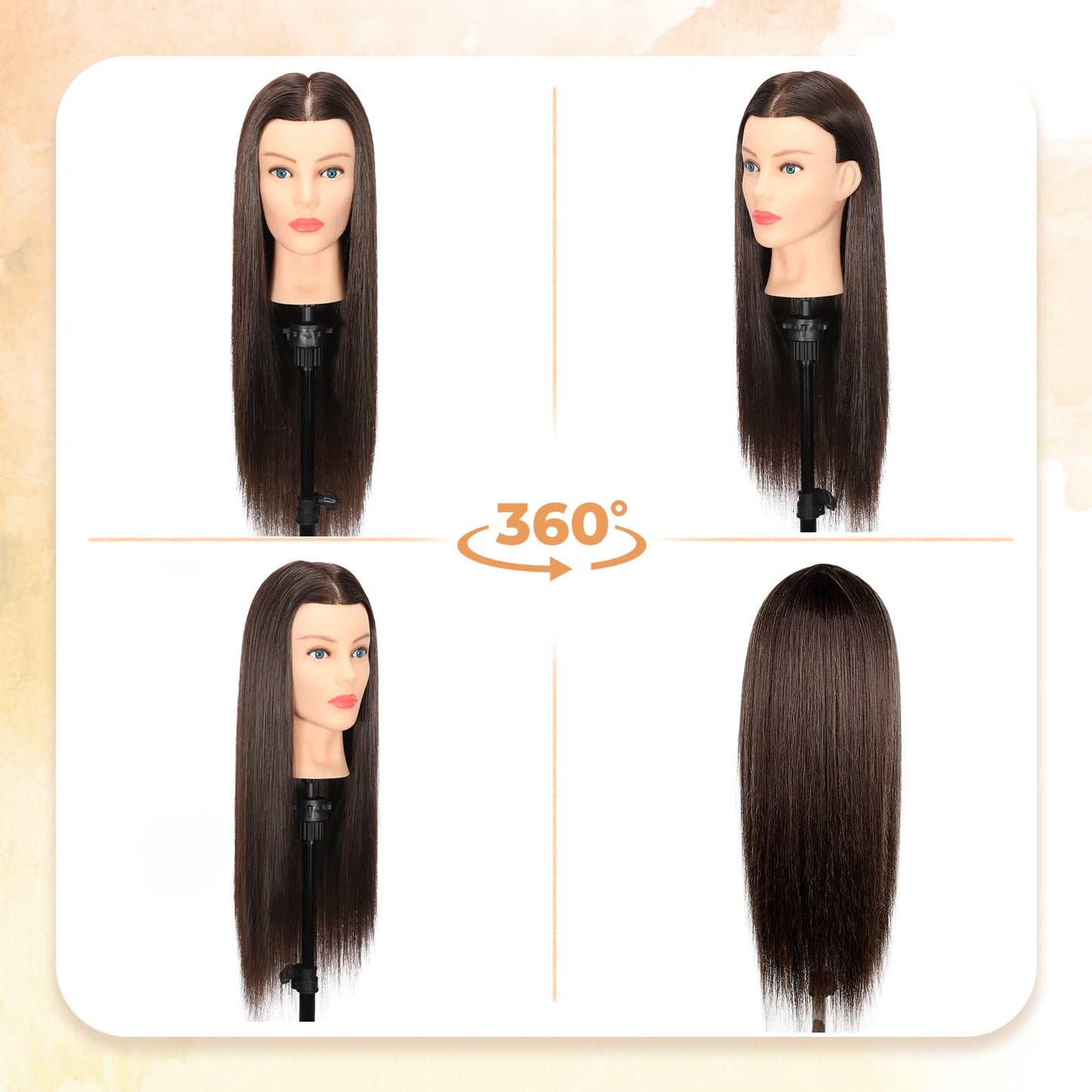 White Smoke Mannequin Head Human Hair- Cosmetology Manikin Doll Head with 80% Real Hair for Hairdresser Practice Styling Braiding & Free Clamp Holder (Black Brown)