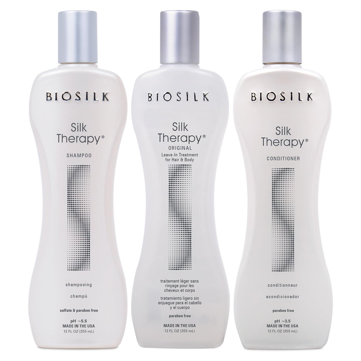Light Gray BioSilk 3-Piece Silk Therapy Kit, Shampoo, Conditioner & Serum for Healthy, Shiny, Manageable Hair, Sulfate-Free, Paraben-Free, Cruelty-Free, 12 Oz Haircare Set