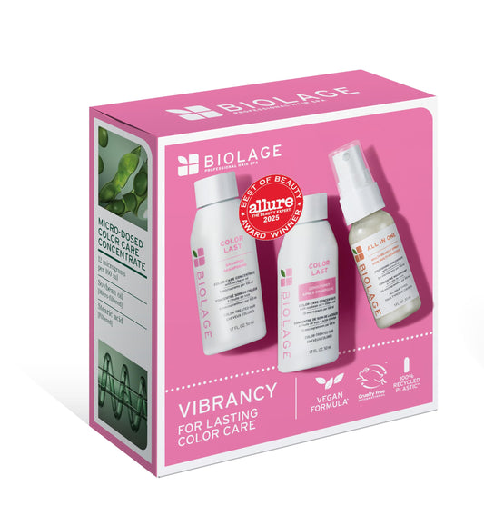 White Smoke Biolage Color Last Travel Size Trio Kit - With Mini Color Last Shampoo, Conditioner, & All- In-One Spray, For Color-Treated Hair, Maintains Vibrancy & Adds Shine, 3 Piece Mini Set