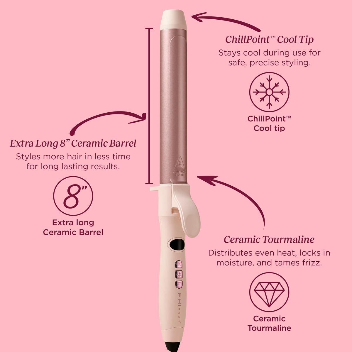 Light Pink FHI Heat MegaCurl™ Long Barrel Curling Iron 1.25”
