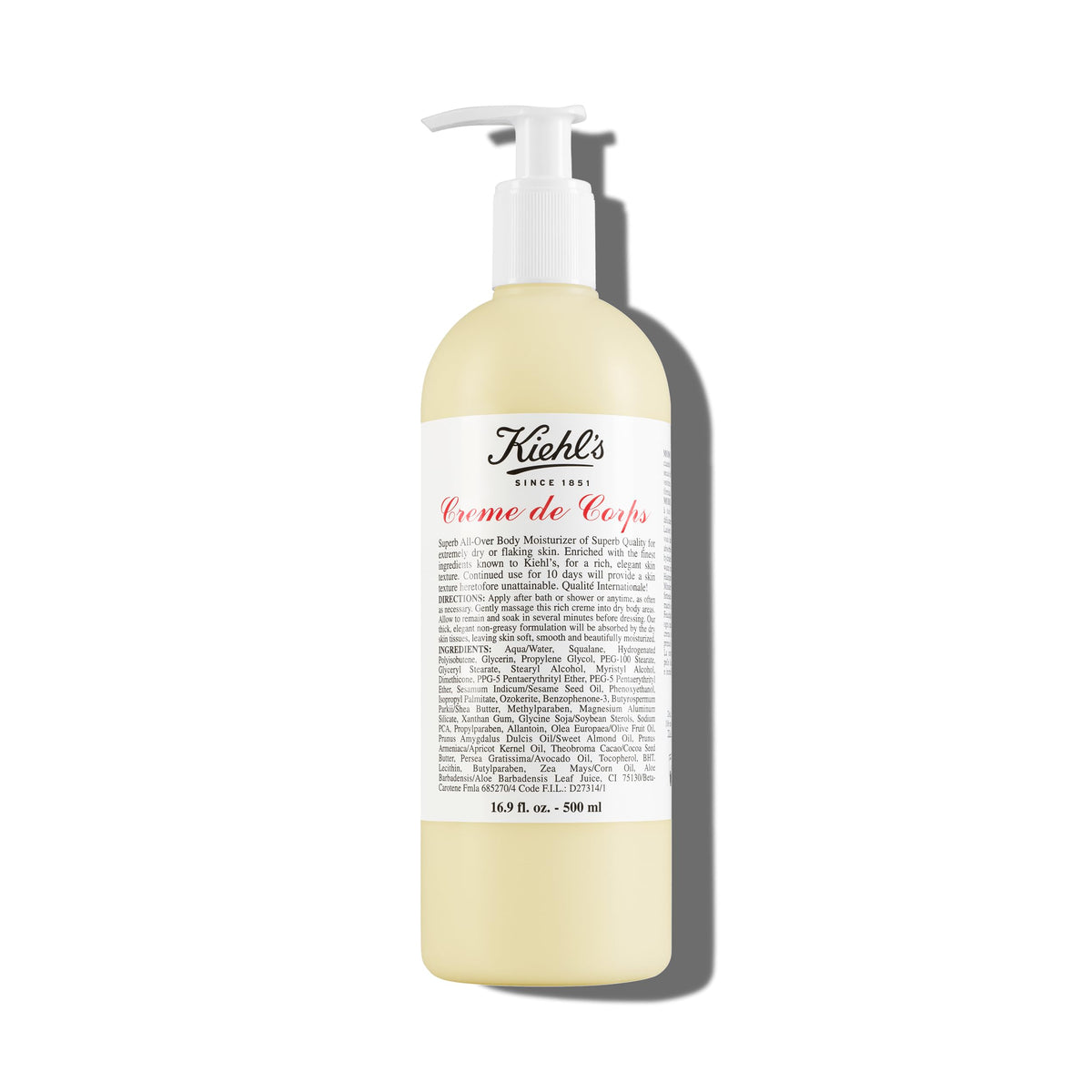 White Smoke Kiehl's - Creme de Corps Body Lotion, Fast Hydration - 16.9 fl oz