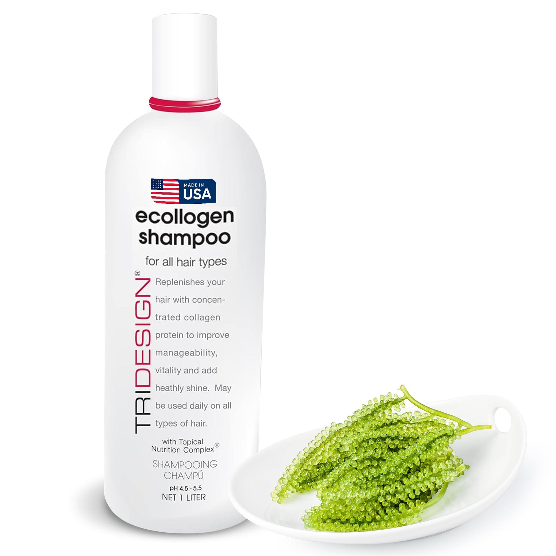 White Smoke TRI Design Ecollogen Shampoo - Hair Shampoo For Natural Hair - Moisturizing, Hydrating - Gentle Hair Products, Thickening, Volumizing Shampoo - Liter (33.8 oz.)
