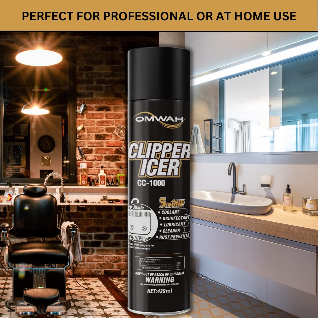 Black OMWAH 5 in 1 Clipper Icer Blade Cleaner and Lubricant Clipper Spray 1 Pack (15 oz.)…