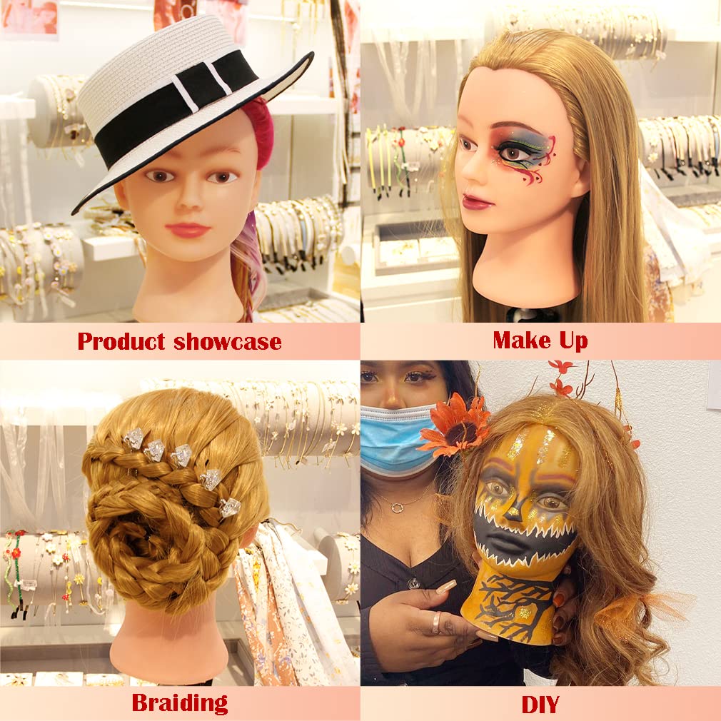 Seashell FABA Mannequin Head with Hair Blonde 26"-28" Cosmetology Mannequin Head Styling Practice Braiding Cosmetology Doll Head Hair for Hairdressing with Free Clamp Holder