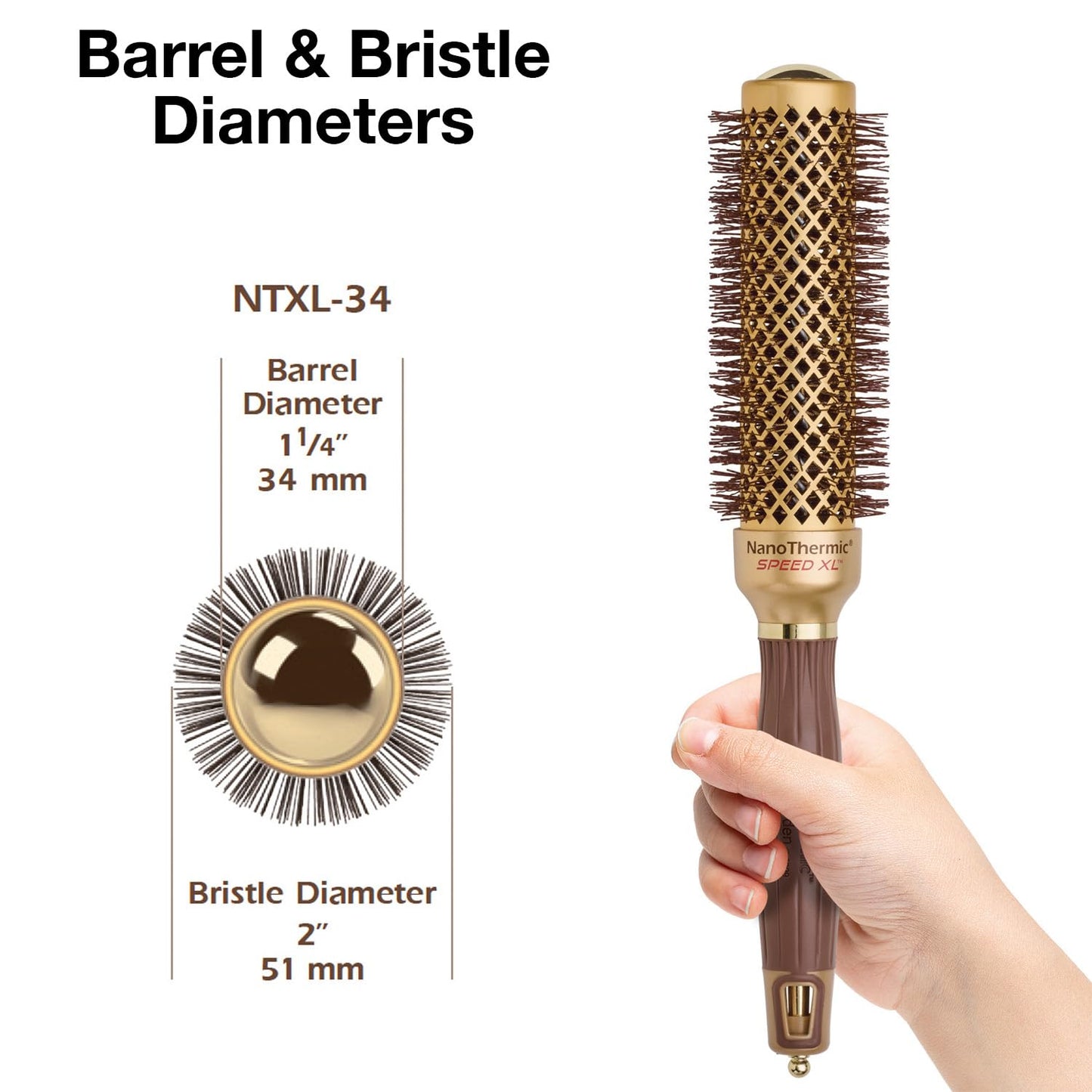 White Smoke Olivia Garden NanoThermic Ceramic + Ion Speed XL Round Thermal Hair Brush - Not Electrical - Professional Blowout Brush for Normal to Thick Hair - 1 1/4"-Diameter Barrel - NTXL-34