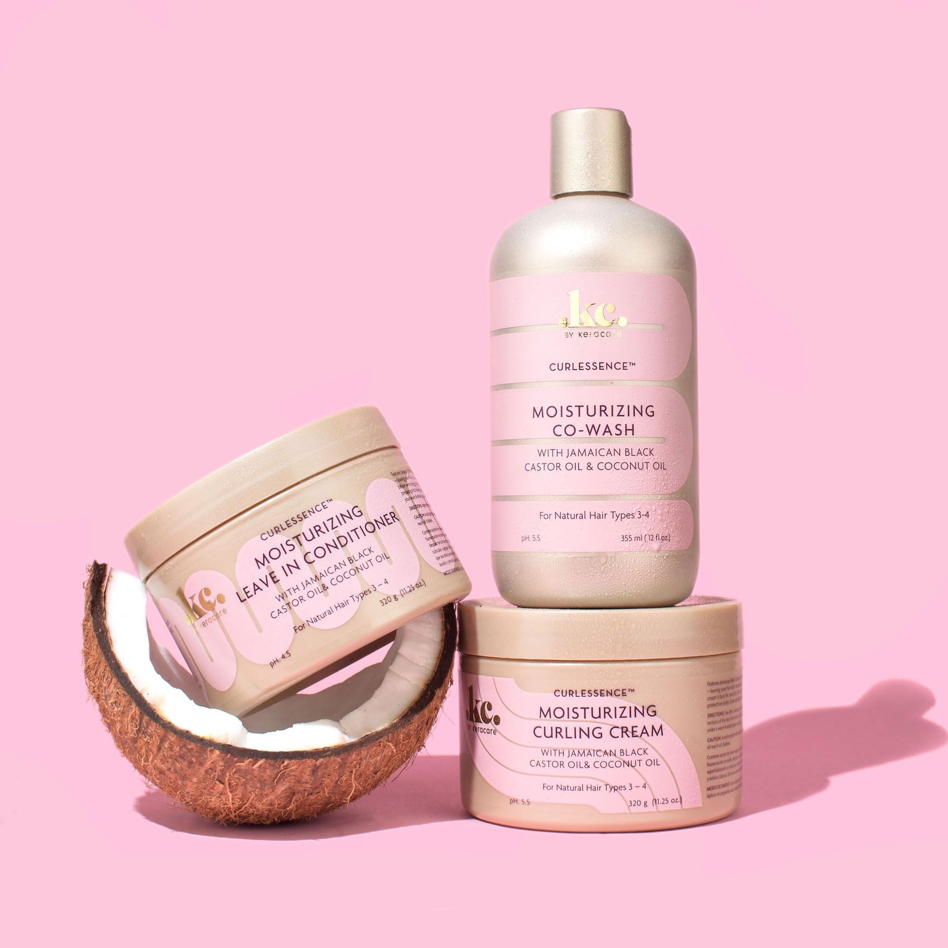 Pink KeraCare CurlEssence Moisturizing Coconut Curling Cream - With Jamaican Black Castor Oil & Coconut Oil - For Curly Hair - SIlicone and Paraben Free - 11.25 oz