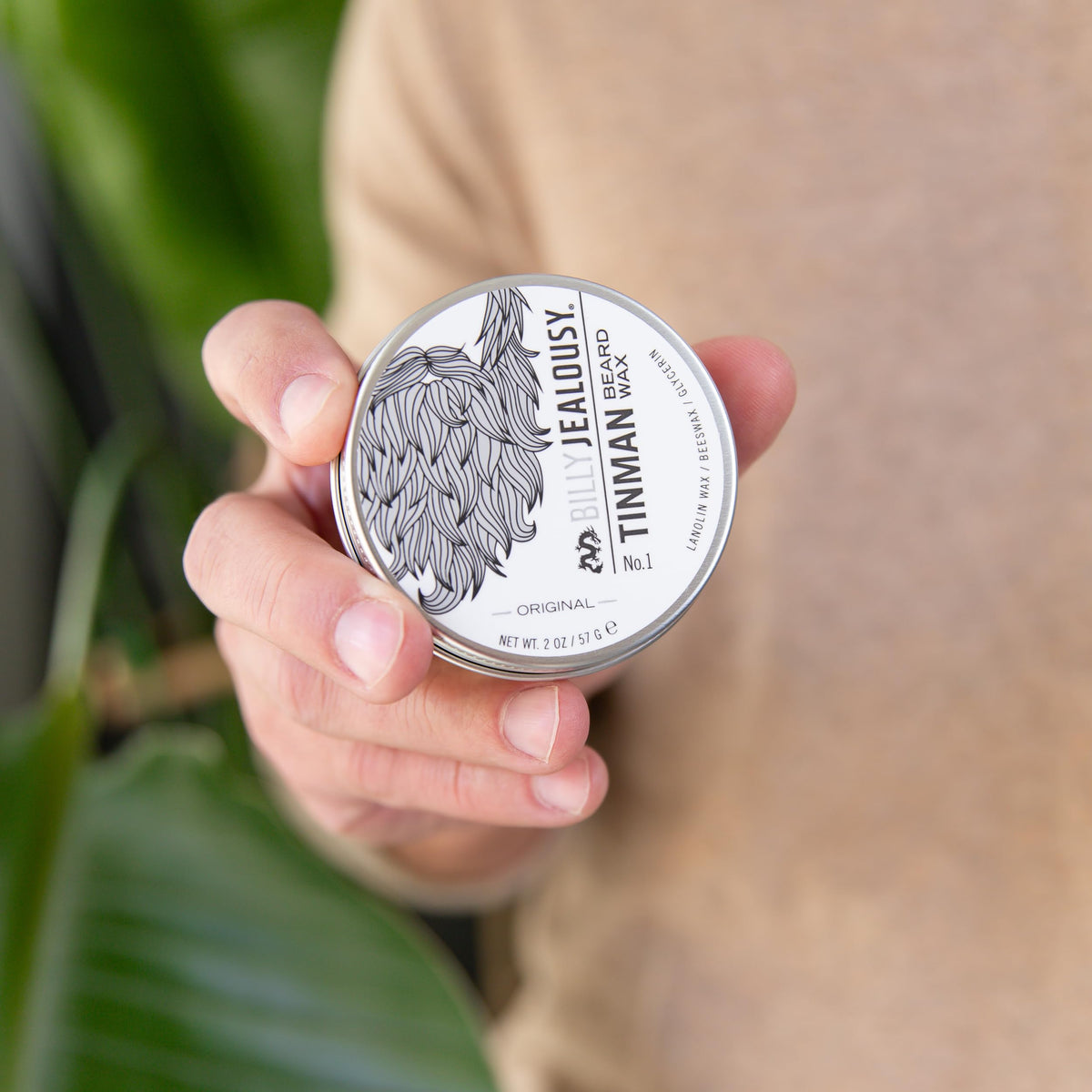 Tan Billy Jealousy Tinman Beard Wax with Light Hold & Matte Finish, Nourishing Beard Care Product Formulated with Natural Beeswax & Glycerin for Soft, Tamed Facial Hair, 2 Oz