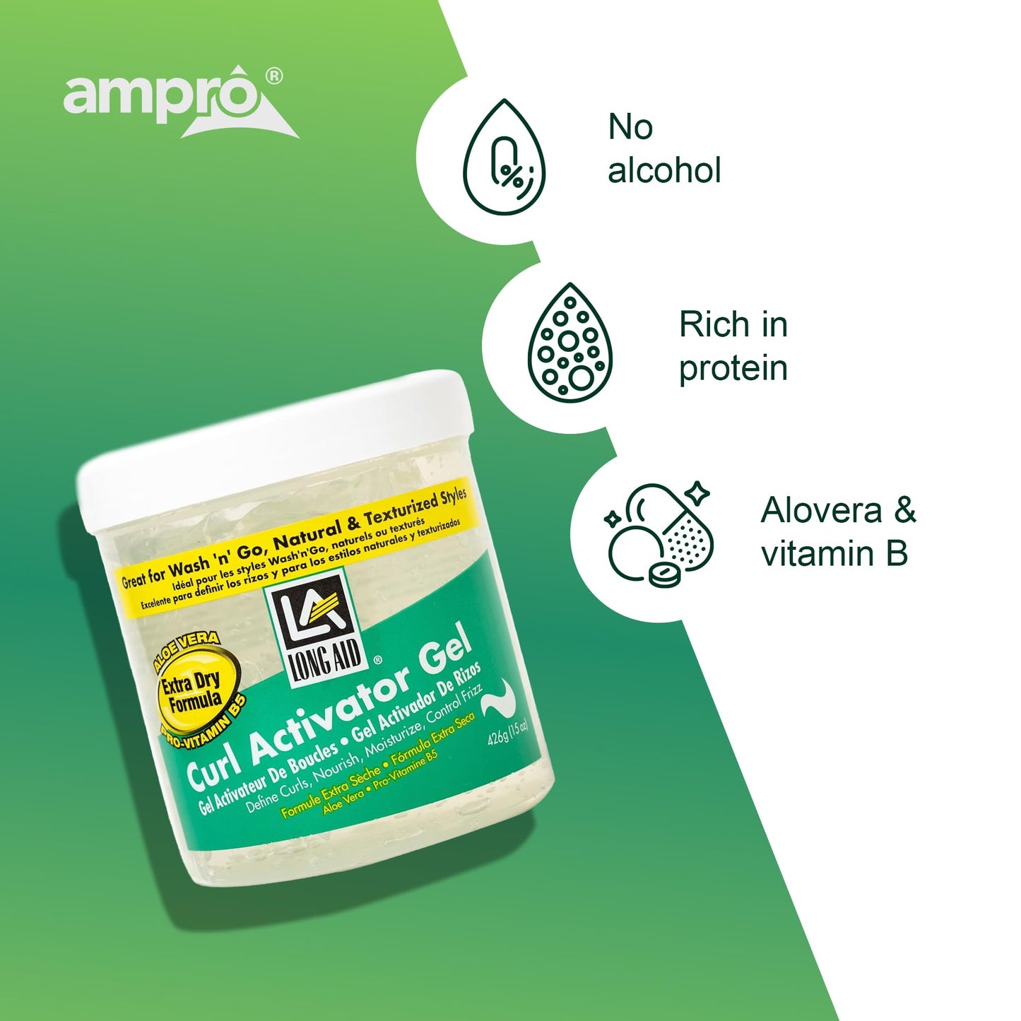 White Smoke AmPro Long-Aid Activator Gel - Enriched with Aloe Vera, Protein, and Vitamin B Complex - Brings Essential Moisture to Strands - Defines Your Natural Curls - Extra Dry - 15 oz