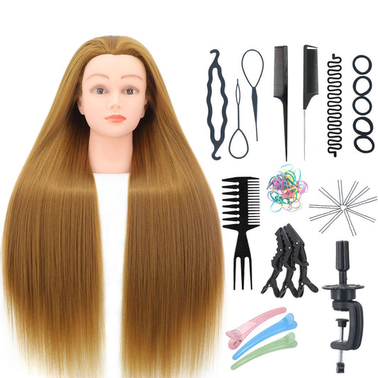 White Smoke MEICARSON 26"-28" Mannequin Head Hair Styling Training Head Manikin Cosmetology Doll Head Synthetic Fiber Hair and Free Clamp Holder Stand Hair Styling Set for Hair Extensions （ golden/yellow）