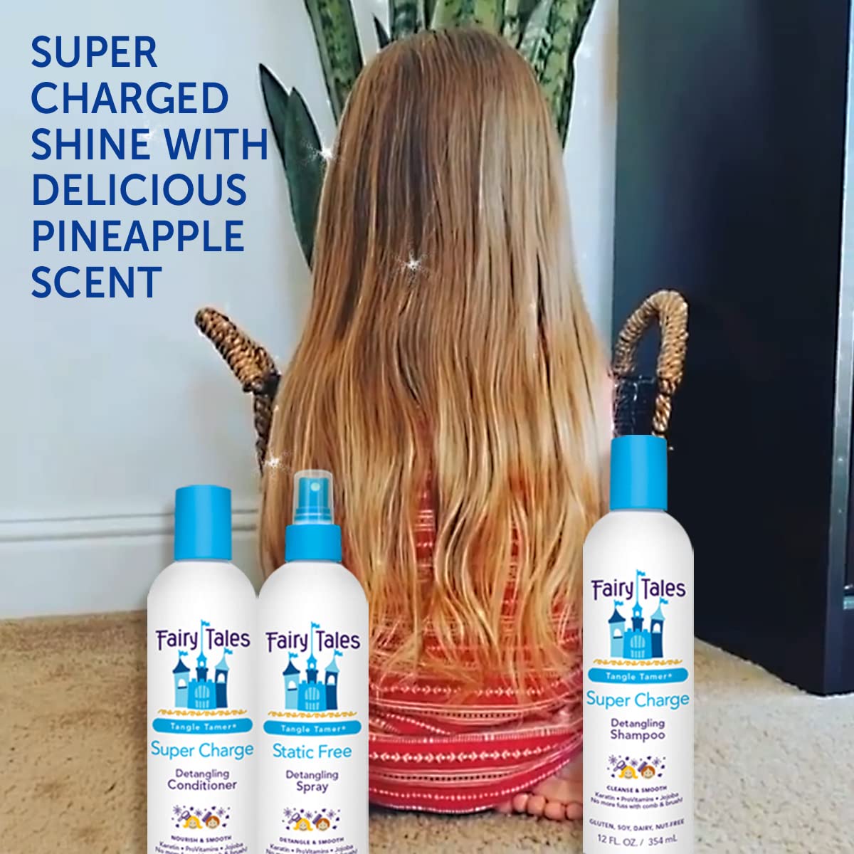 Black Fairy Tales Tangle Tamer Super Charge Detangling Shampoo, Conditioner, and Spray for Kids - Travel Kit - Paraben Free, Sulfate Free, Gluten Free, Nut Free - 3.3 oz (Pack of 3)