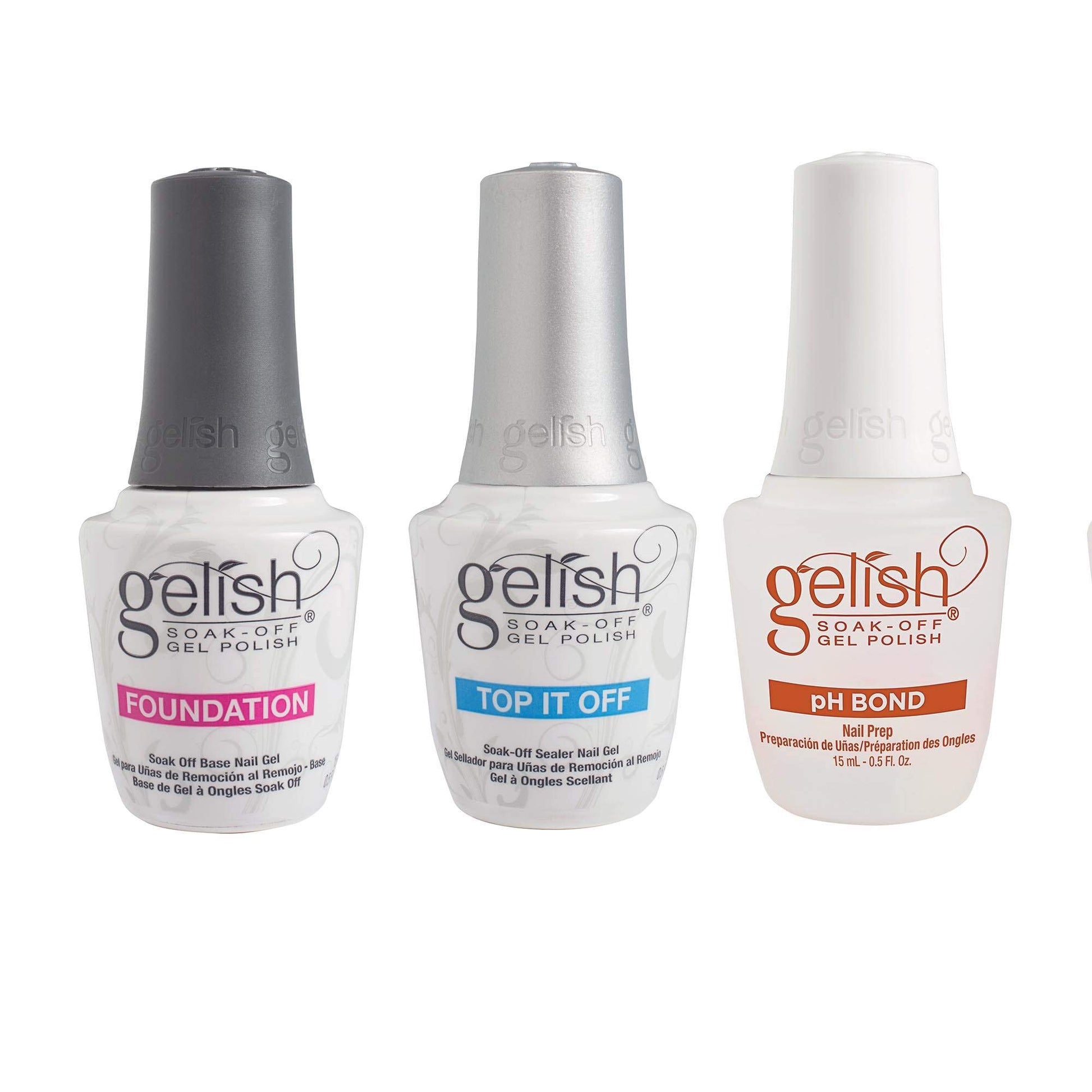 White Smoke Gelish Terrific Trio and Fantastic Four Manicure and Nail Maintenance Collection with Base Gel, Top Gel, pH Bond, and Nourishing Cuticle Oil