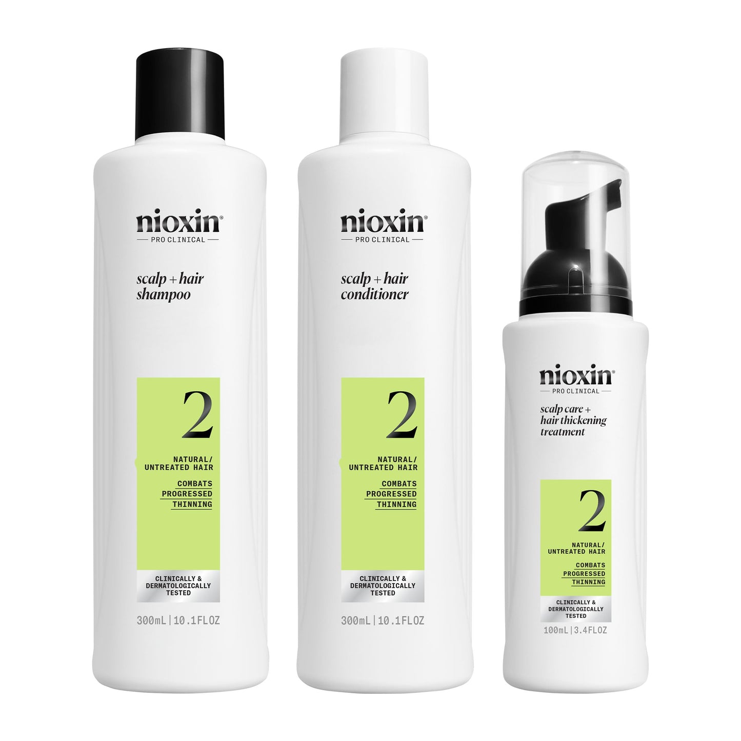 White Smoke Nioxin Scalp + Hair Thickening System 2 | For Natural or Untreated Hair with Progressed Thinning| Full Size| 3 Month Supply