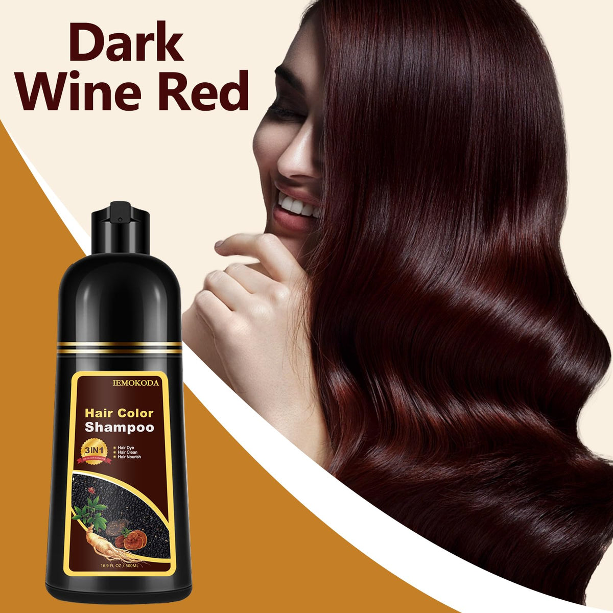 Black Fedulili Instant Dark Red Wine Hair Dye Shampoo for Gray Hair, Natural Hair Color Shampoo for Women Men, 100% Coverage for Salon Home Use, 17.5 Fl Oz (Dark Red Wine)