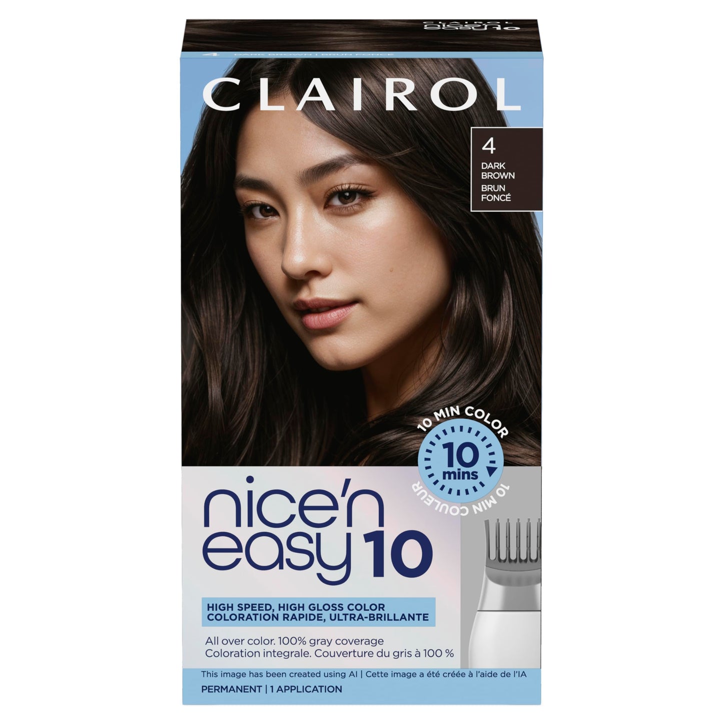 Black Clairol Nice'N Easy 10 Permanent Hair Dye, 4 Dark Brown Hair Color, Pack of 1