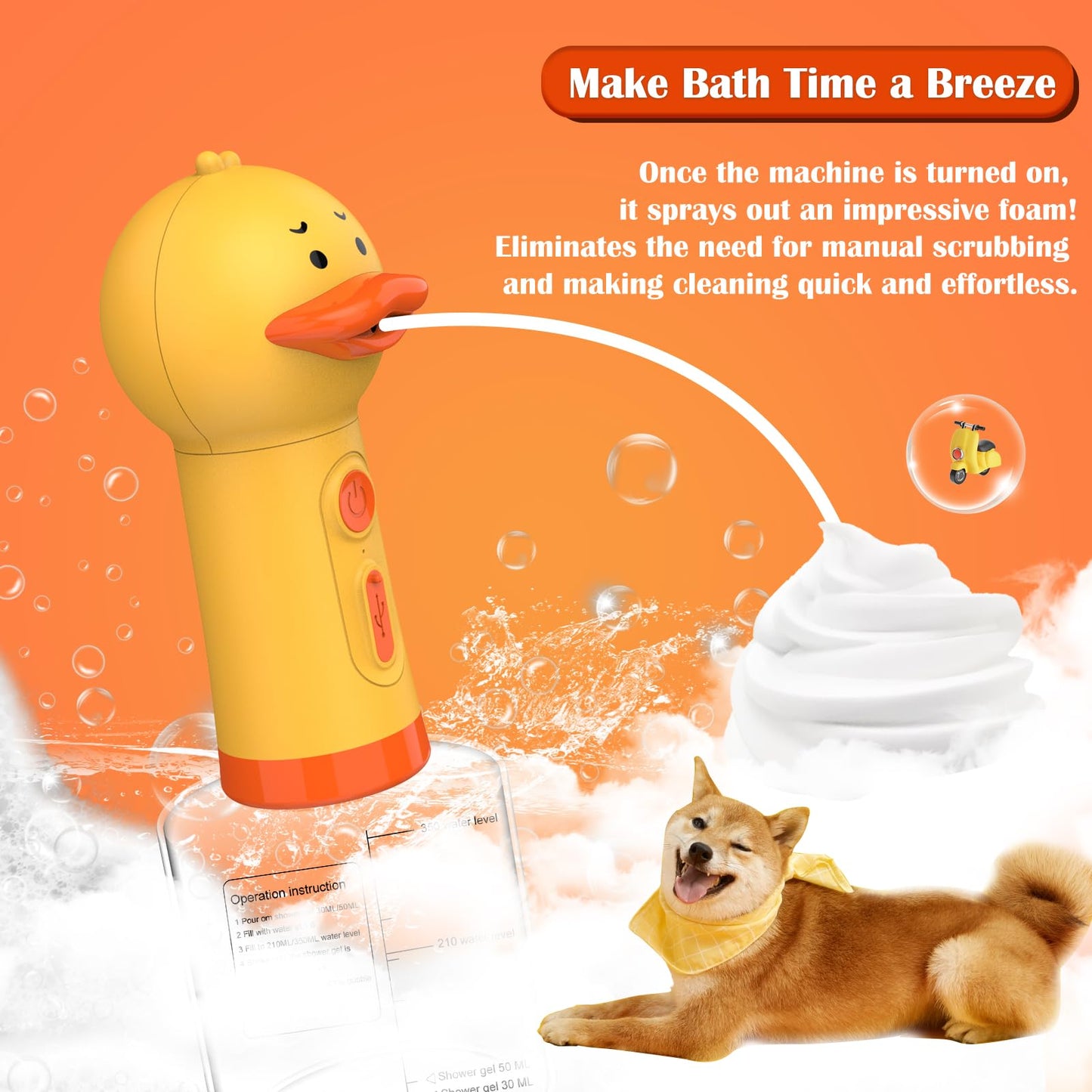 White Smoke Katoggy Electric Foaming Shampoo Dispenser for Dog and Cat Bathing, Rechargeable Soap Dispenser for Pet Bathing, Bathroom, Kitchen Sink, Toilet Cleaning