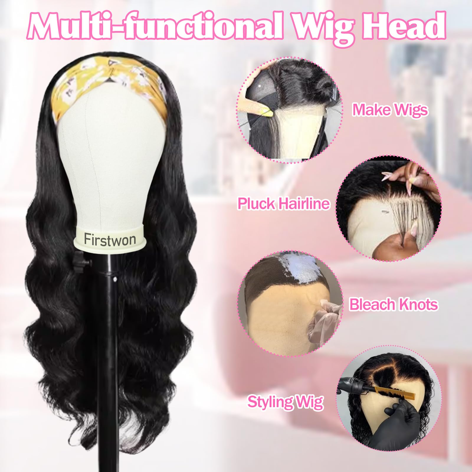 White Smoke Firstwon 22 Inch Wig Head Mannequin Head for Wigs, Wig Stand with Head for Hair Styling Practice Display Wigs Making Tripod Stand with T Pins Set