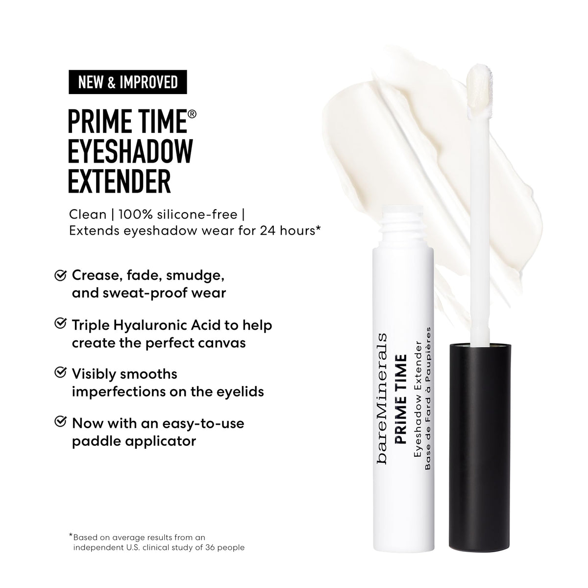 White Smoke bareMinerals Prime Time Eyeshadow Extender Primer, 0.1 oz