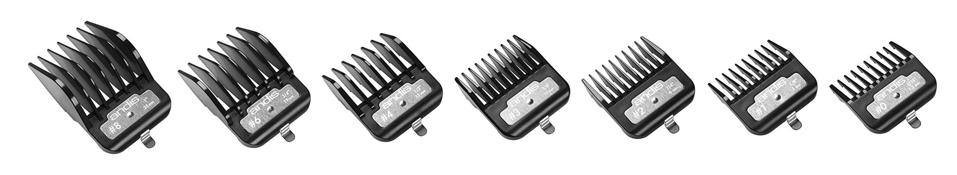 White Smoke Andis 33640 BG-Series Premium Metal Clip Comb Set - Provides Sharp Cutting Blades with Long-Lasting Performance, Available in 7 Different Sizes – Black