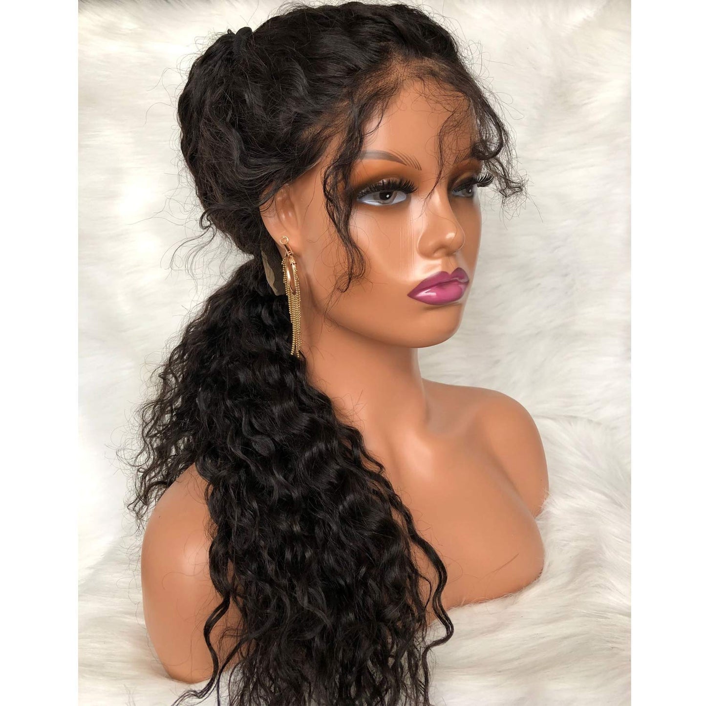 Antique White Voloria Realistic Female Mannequin Head with Shoulder Manikin PVC Head Bust Wig Head Stand with Makeup for Wigs Necklace Earrings Light Brown