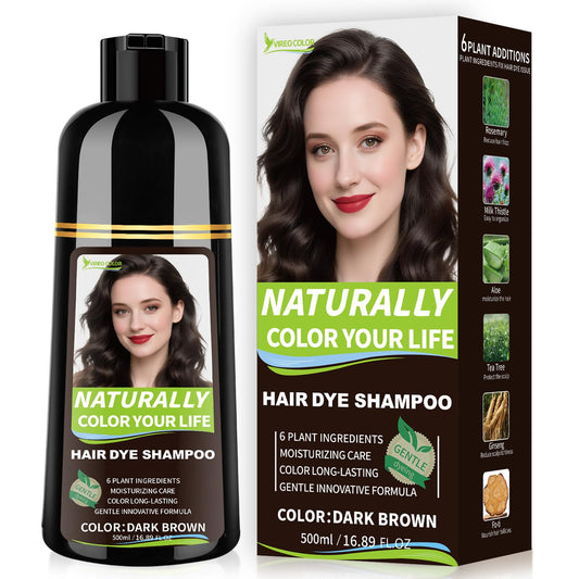 White Smoke RKQNIER Dark Brown Hair Dye Shampoo for Women & Men, 15 Min Gray Coverage, 3 in 1 Semi-Permanent Color with Natural Herbal Ingredients, Lasts 60 Days