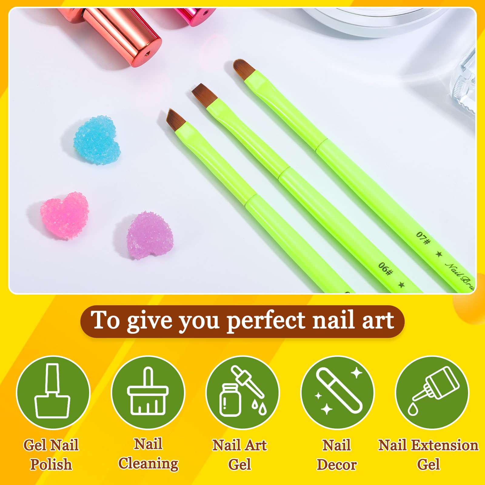 Lavender INENK 3PCS Nail Clean Up Brushes for OPI Nail Polish Remover, Brushes for Cleaning Polish Mistakes on the Cuticles, Acetone Resistant Nail Brush for Nail Art and Designs（Fluorescent Green ）