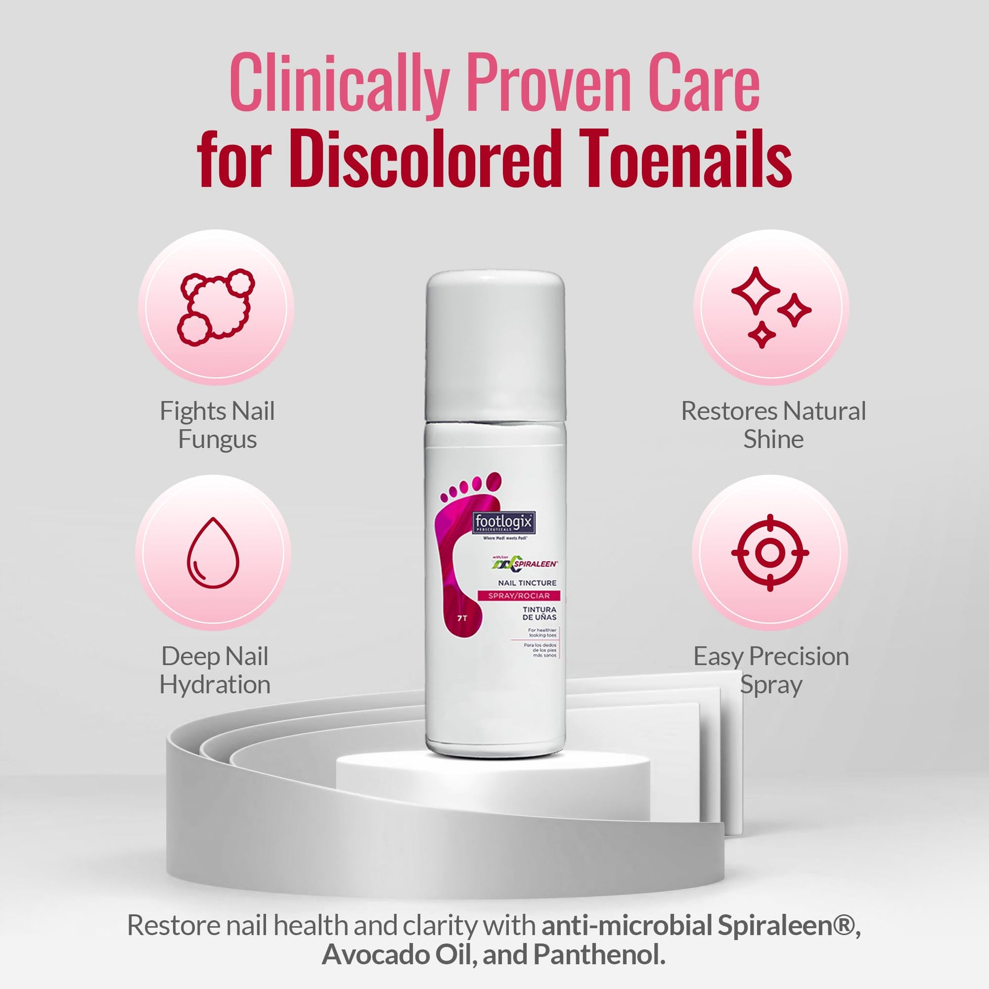 Light Gray FOOTLOGIX Nail Tincture Spray with Spiraleen, 1.55 Fl Oz (Pack of 1)