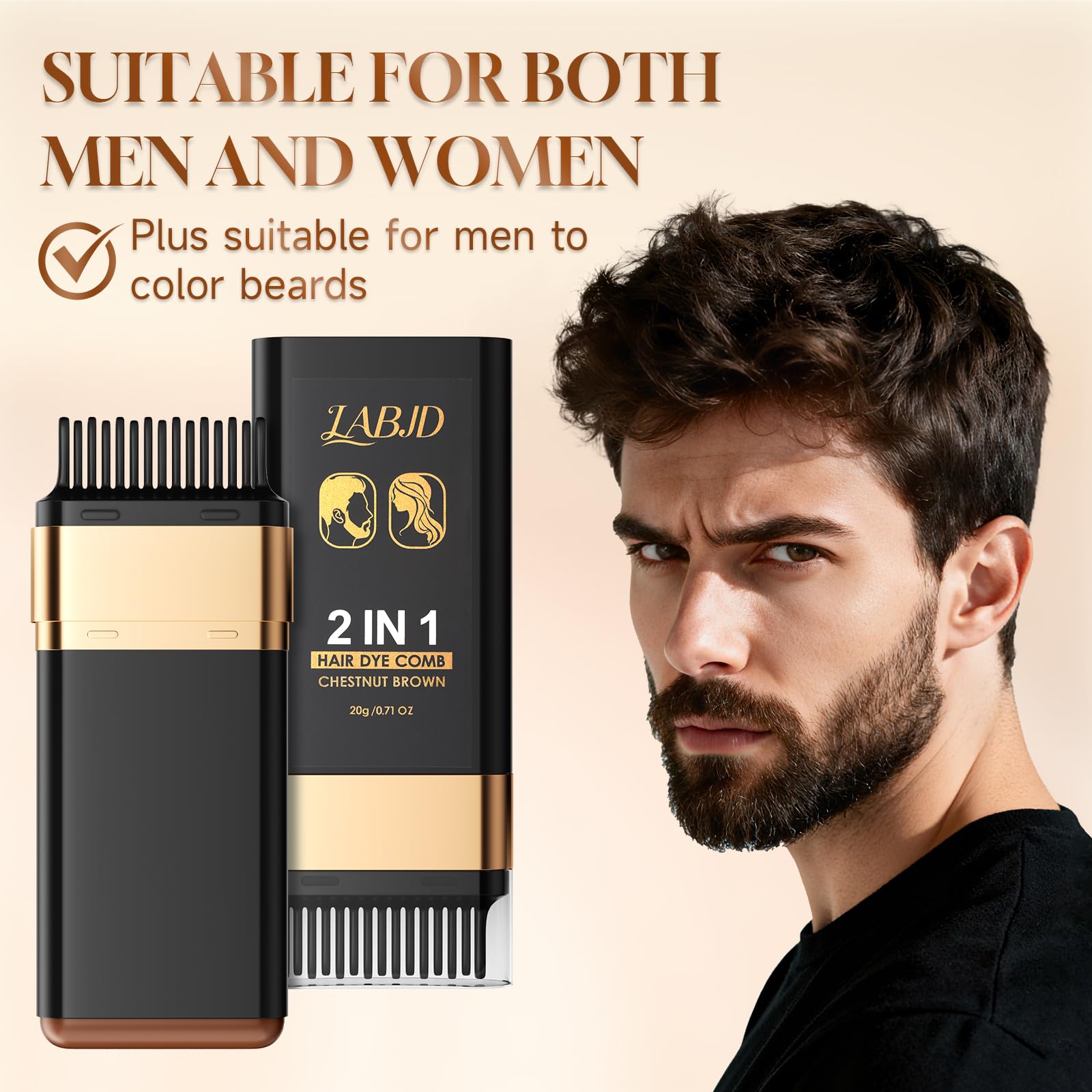 Antique White Hair Dye Comb, 2-in-1 Hair Color Stick with Comb to Cover Gray and White Hair,Safe Convenient Waterproof and Sweat-Proof Comb Hair Dye Cream, Portable Hair Colouring for Women Men, Chestnut Brown