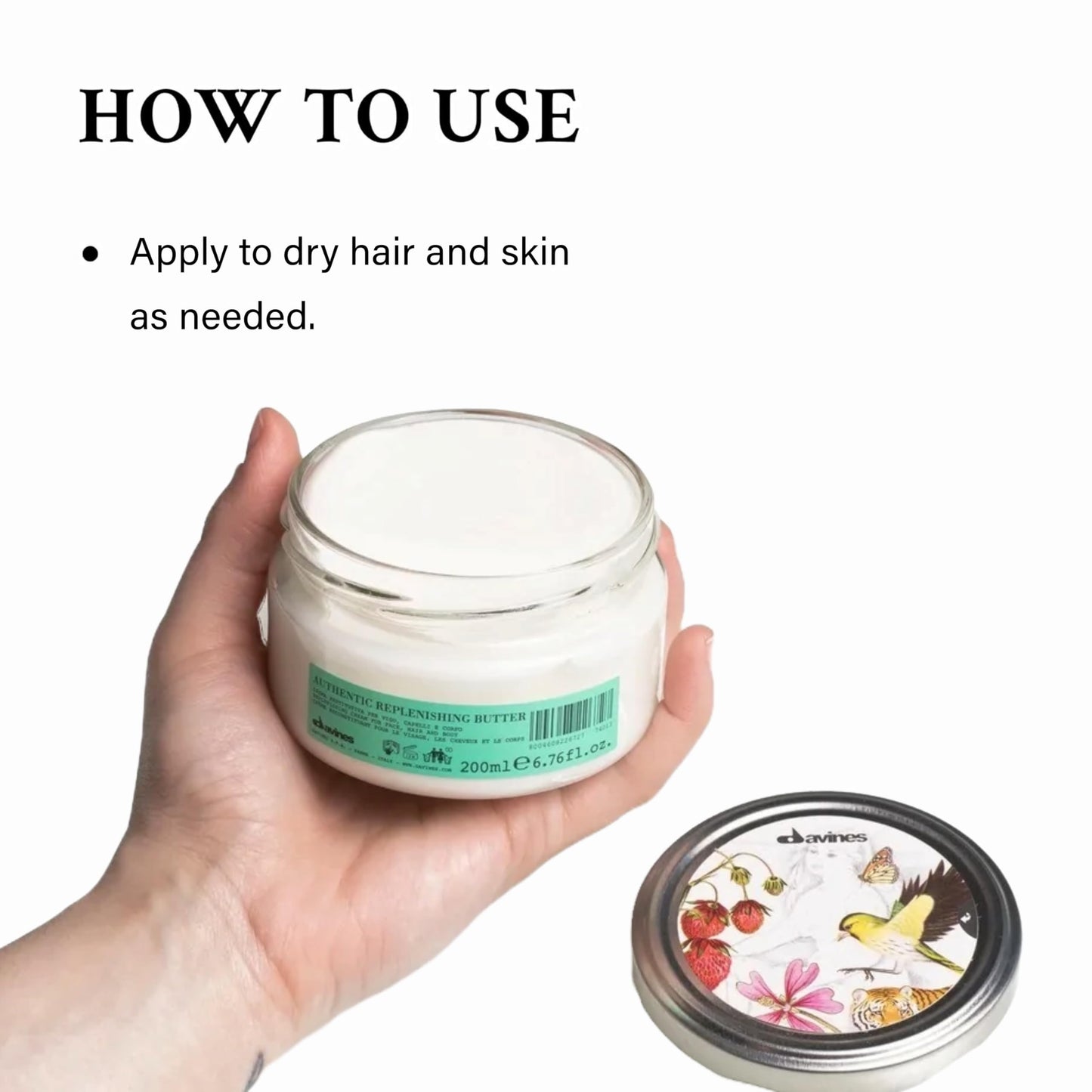 White Smoke Davines Authentic Replenishing Butter, Deep Nourishing Mask for Face, Hair & Body - 98% Natural Shea Butter Formula - Restores Dry Skin & Damaged Hair, 6.76 Fl Oz
