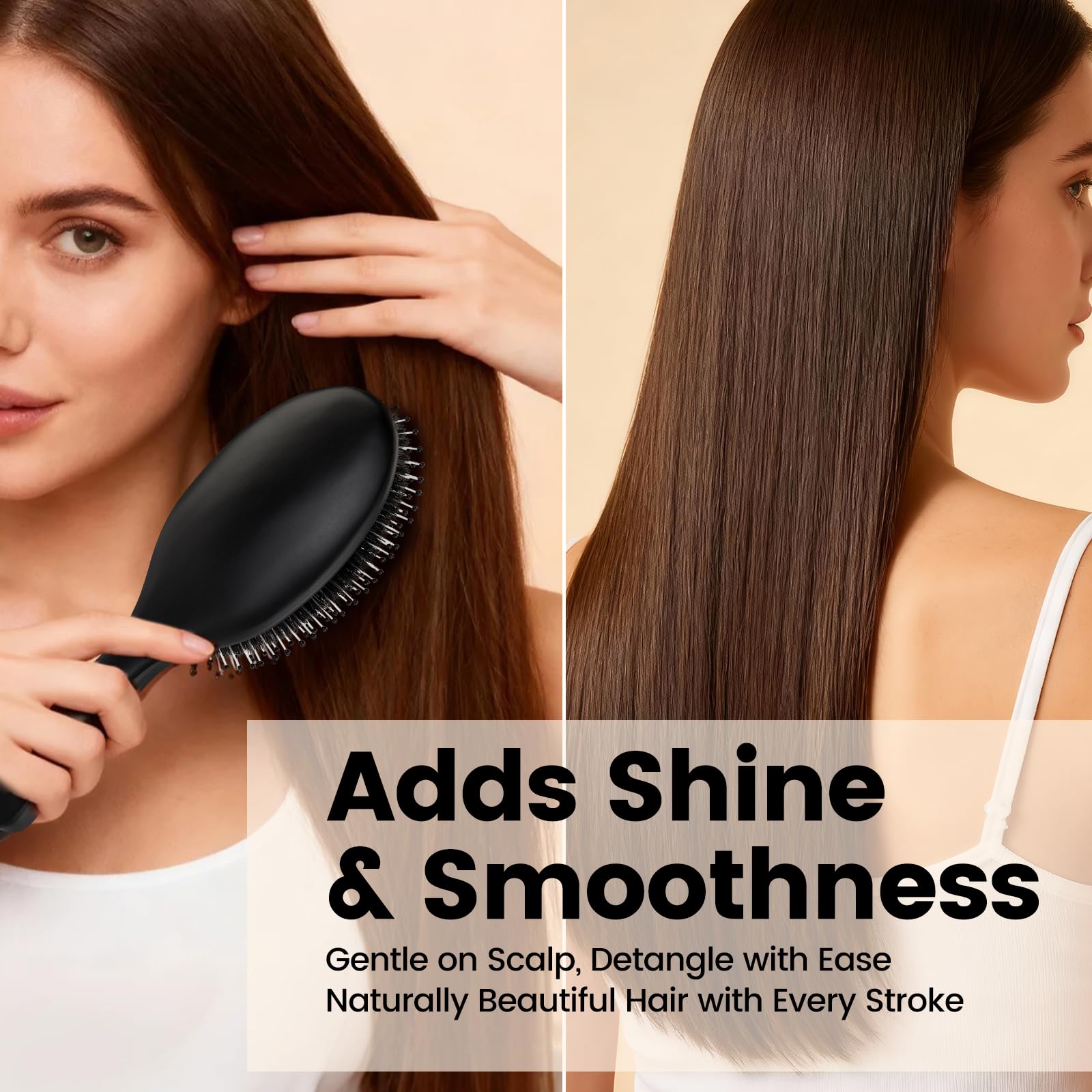 Peach Puff OUMIGIZ Boar Bristle Hair Brush Since 1965 British Craftsmanship, Handmade Natural Wood Slick Back Hairbrush, Soft Bristles Gentle Detangling Smoothing Women Men Kids Long Curly Thick,Thin, Fine Hair